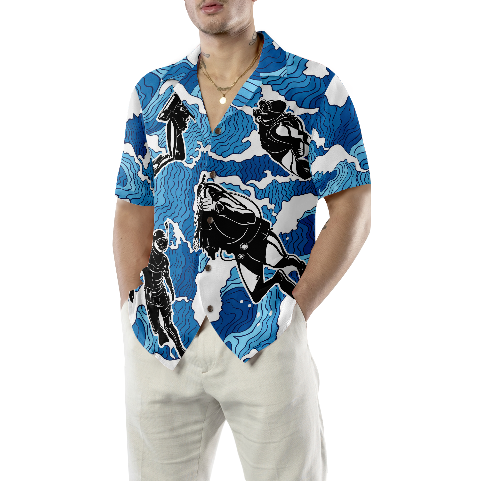 Ocean Wave Scuba Diving Hawaiian Shirt - Hyperfavor