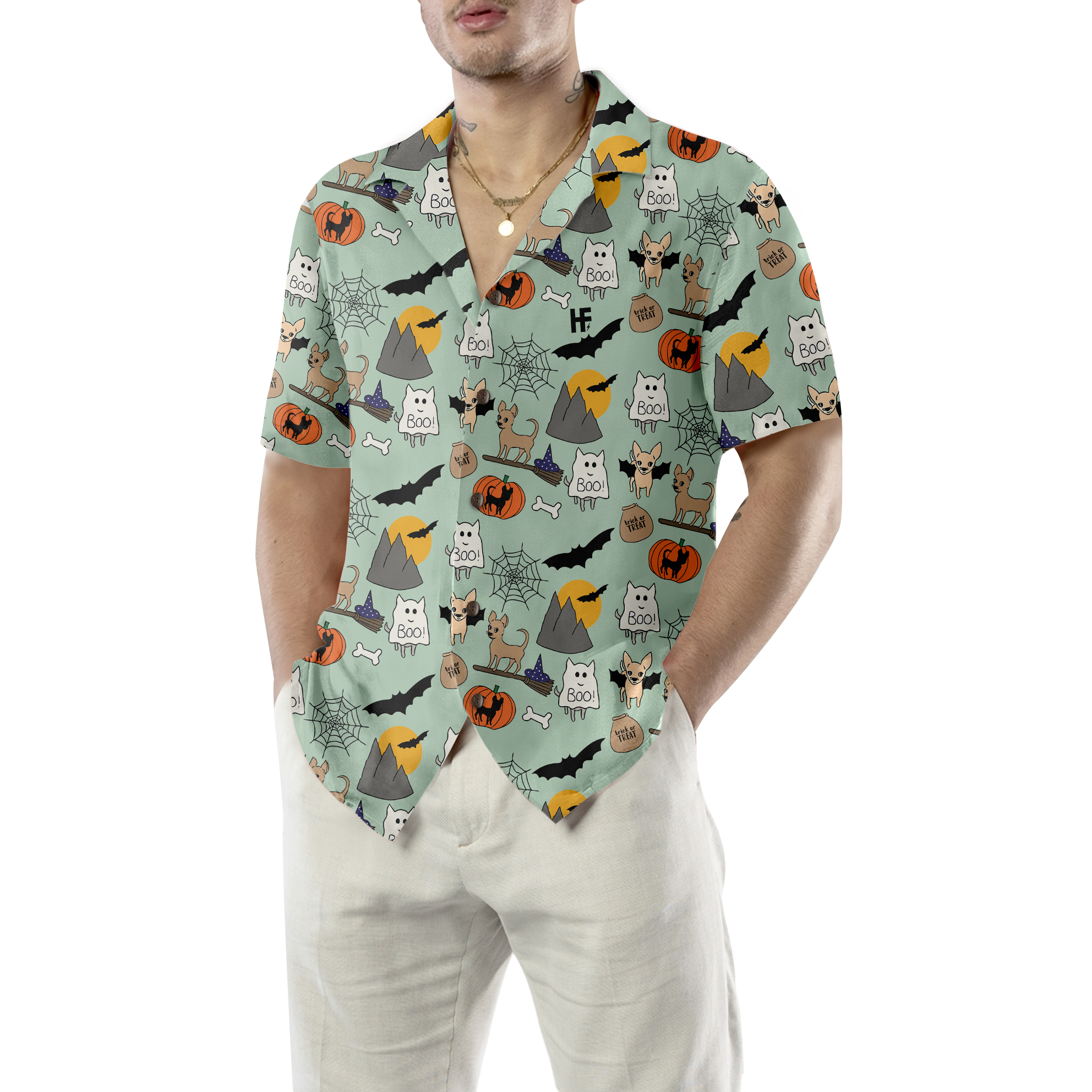 Halloween Chihuahua Shirt For Men Hawaiian Shirt - Hyperfavor