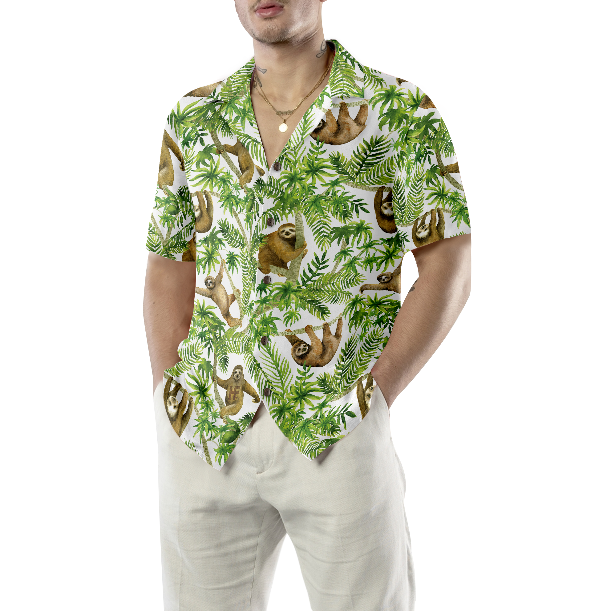 Tropical Sloth Seamless Pattern Hawaiian Shirt - Hyperfavor