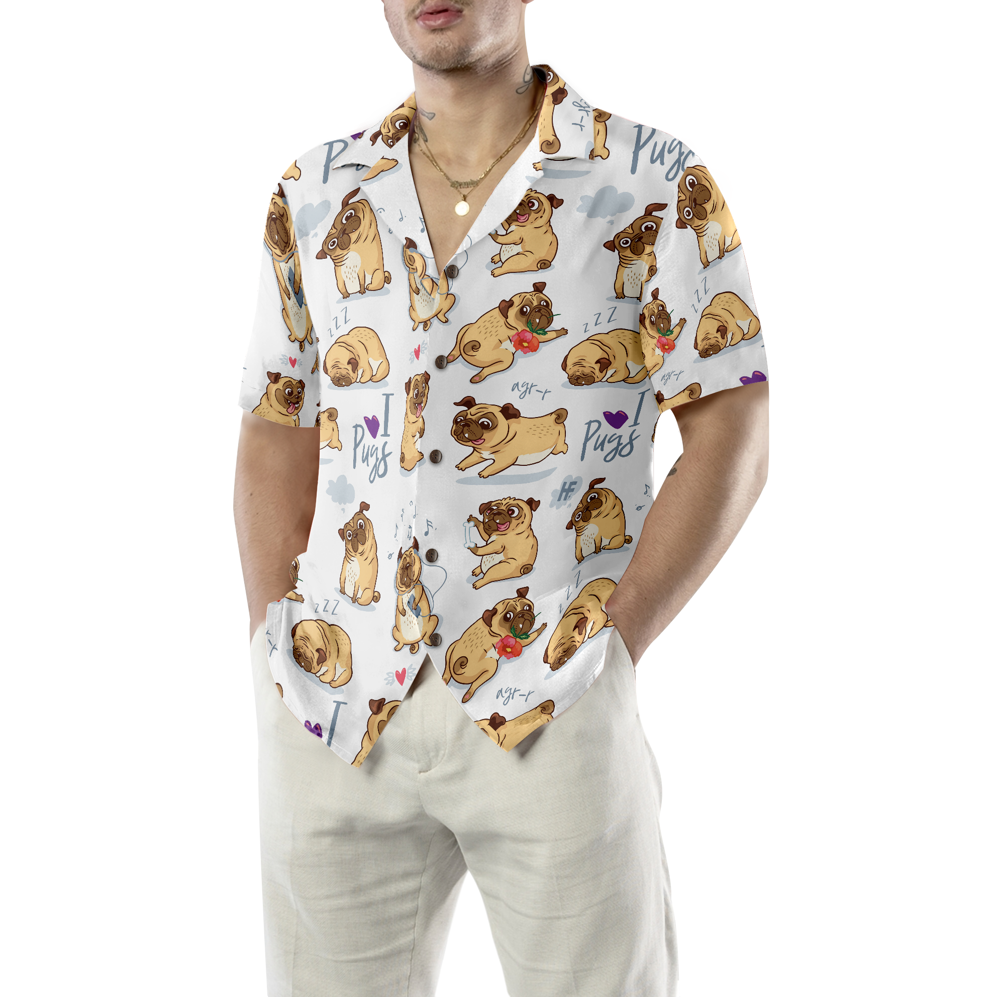 Cute Funny Pugs Shirt For Men Hawaiian Shirt - Hyperfavor