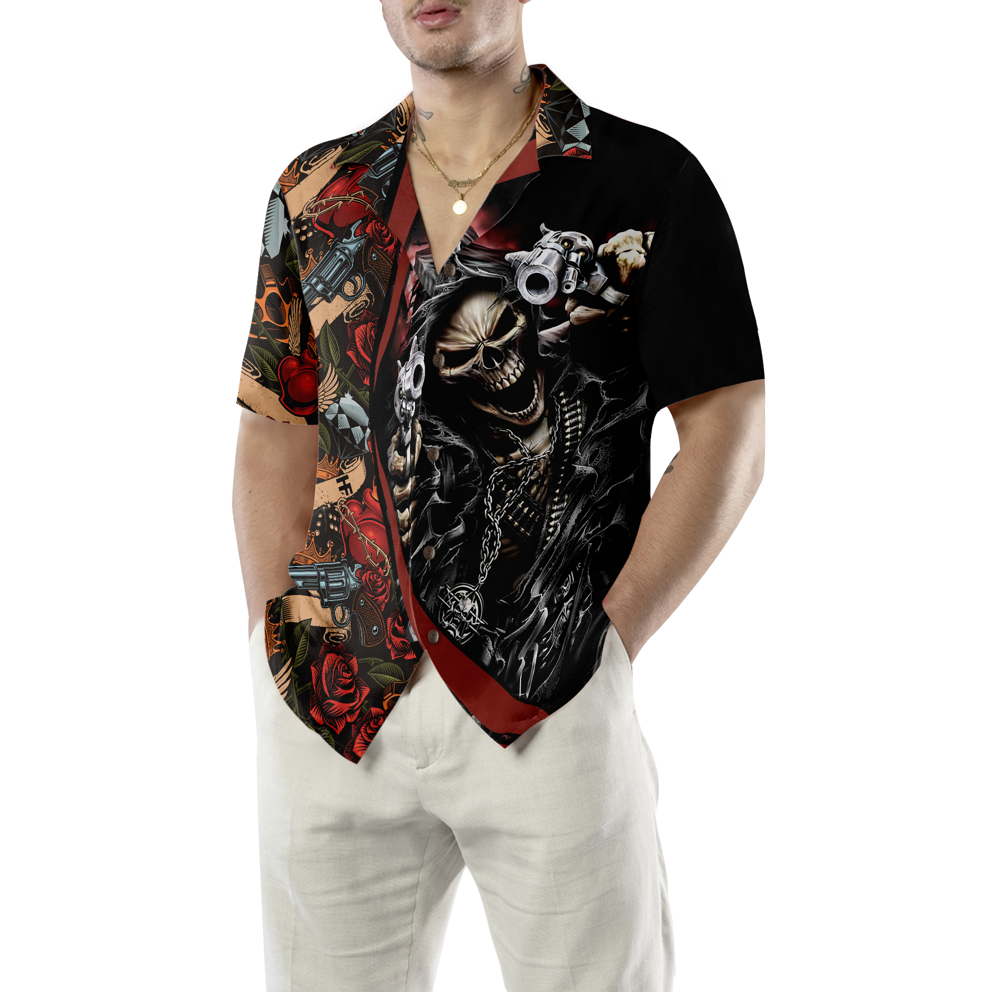 Cool Gun Skull Hawaiian Shirt - Hyperfavor