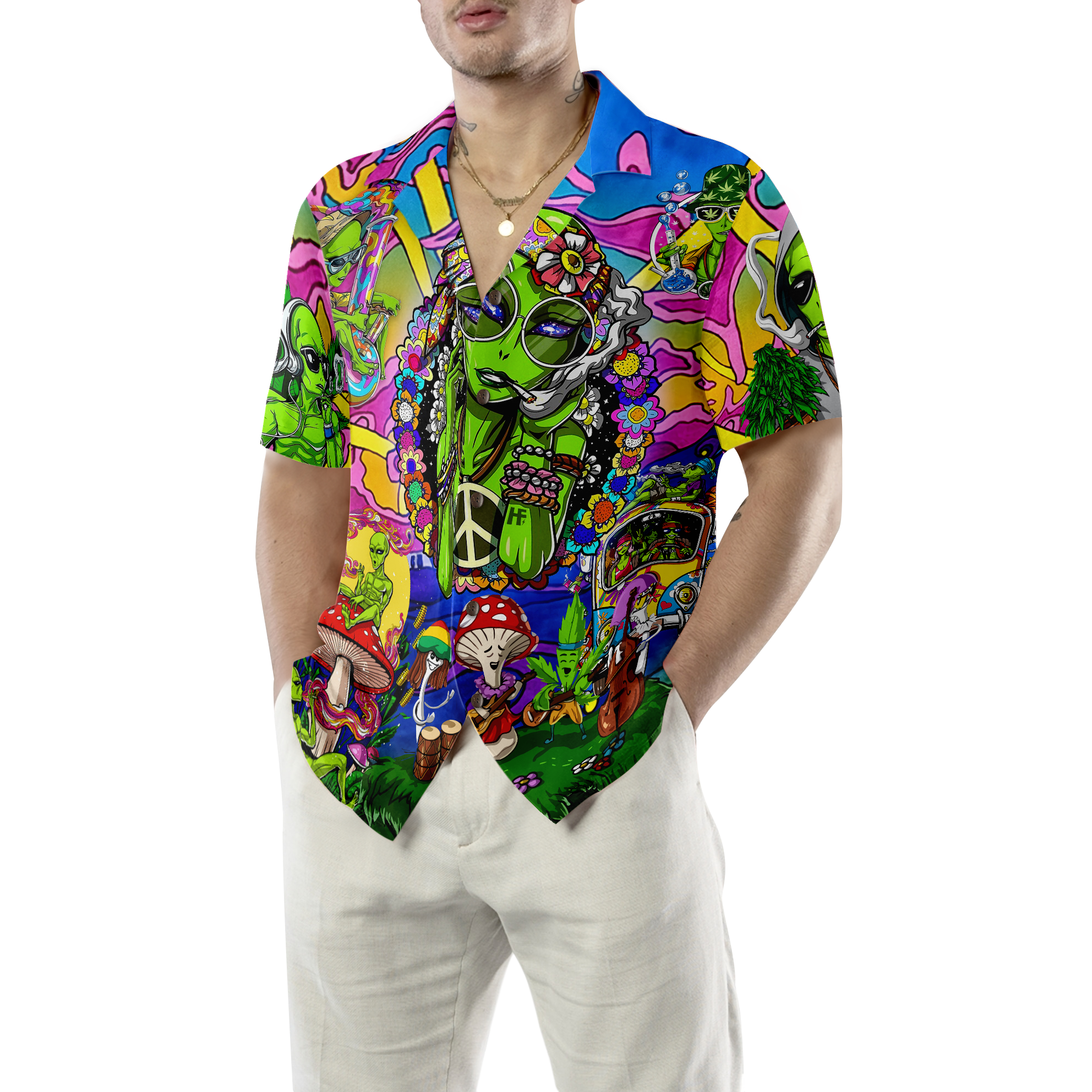 Hippie Alien Hawaiian Shirt - Hyperfavor