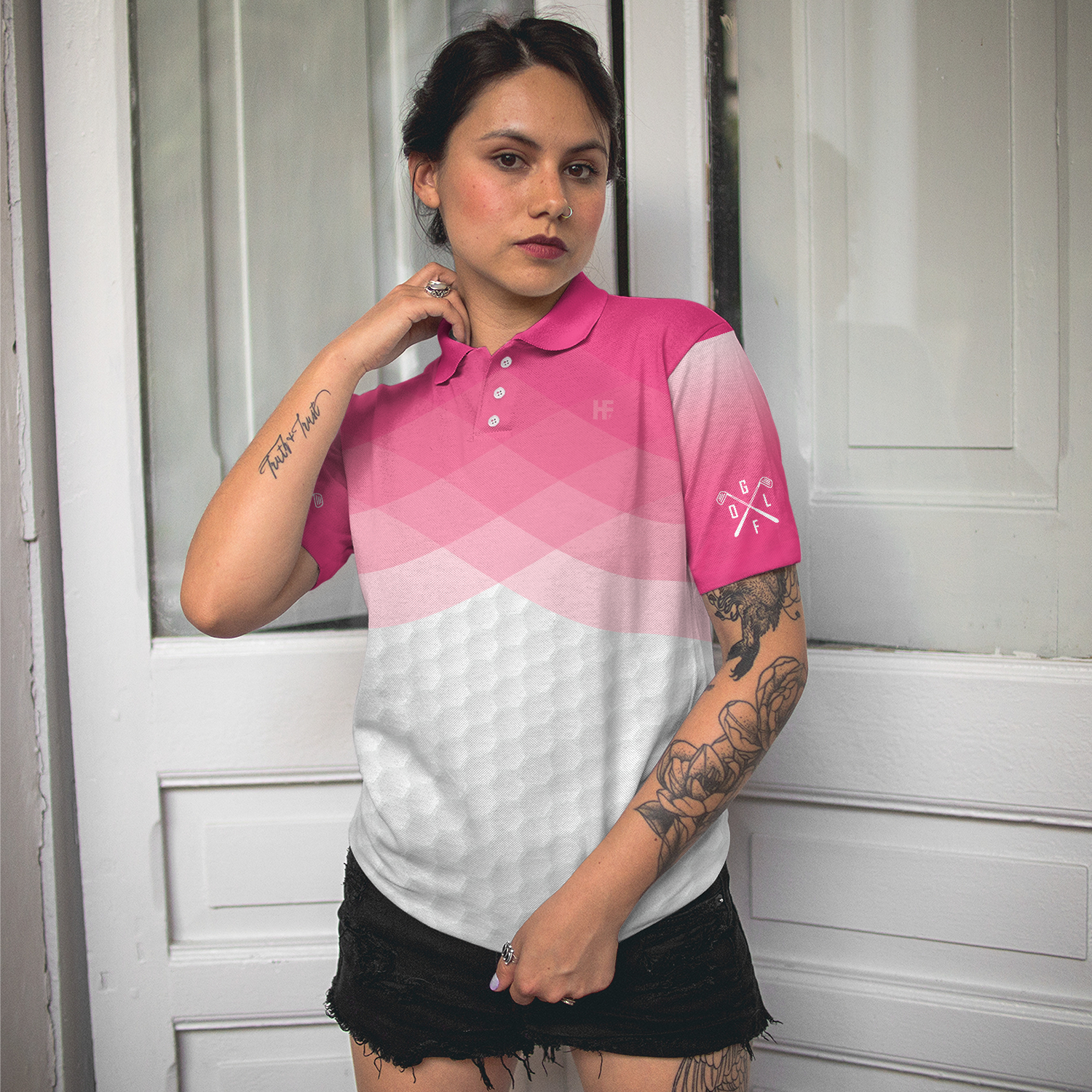 Just A Pink Girl Who Loves Playing Golf Short Sleeve Women Polo Shirt, Pink Argyle Pattern Golf Shirt - Hyperfavor