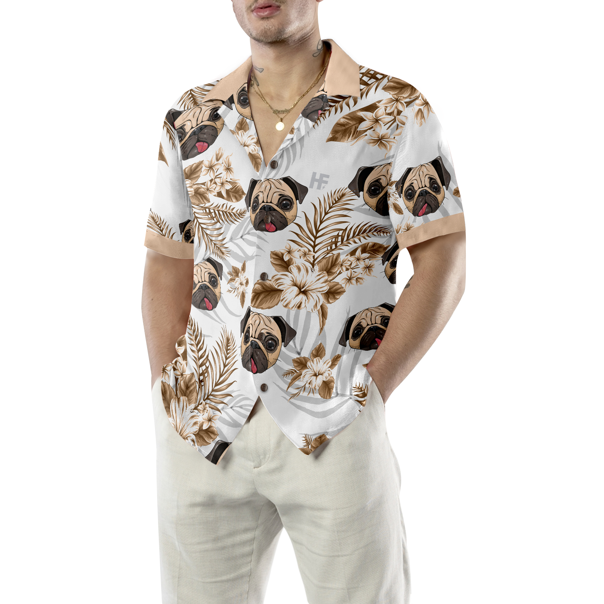 Personalized Peace Love Pug Custom Hawaiian Shirt - Hyperfavor