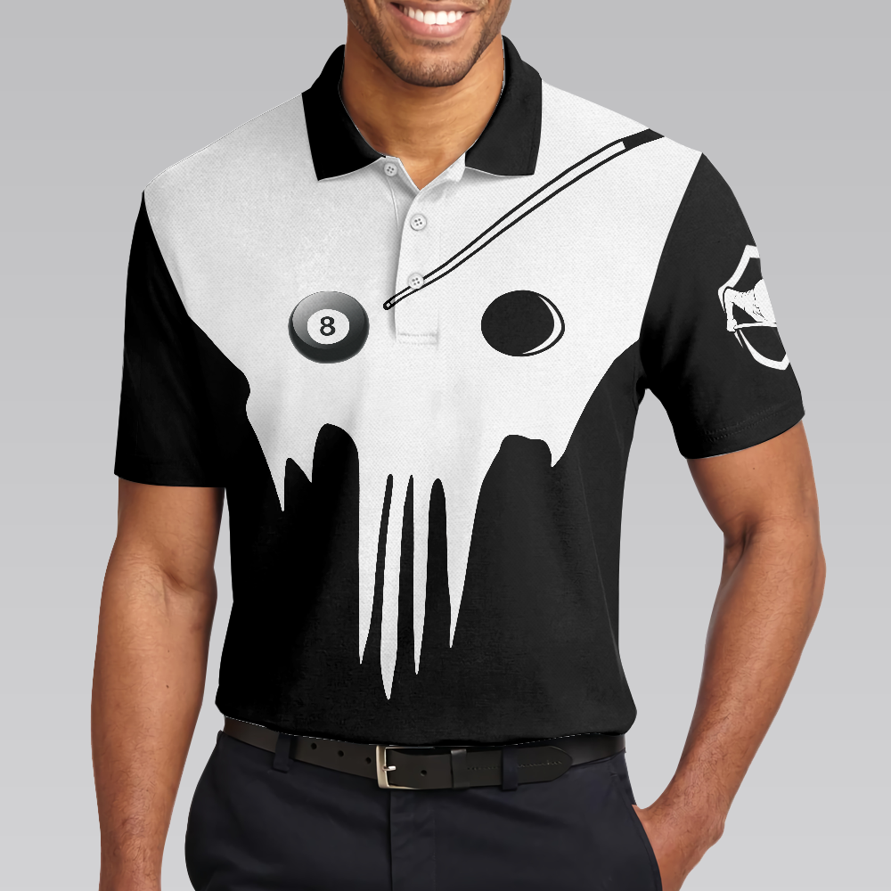 Skull Billiards Polo Shirt, Black And White Billiards Shirt For Billiards Lovers, Basic Shirt Design For Men - Hyperfavor