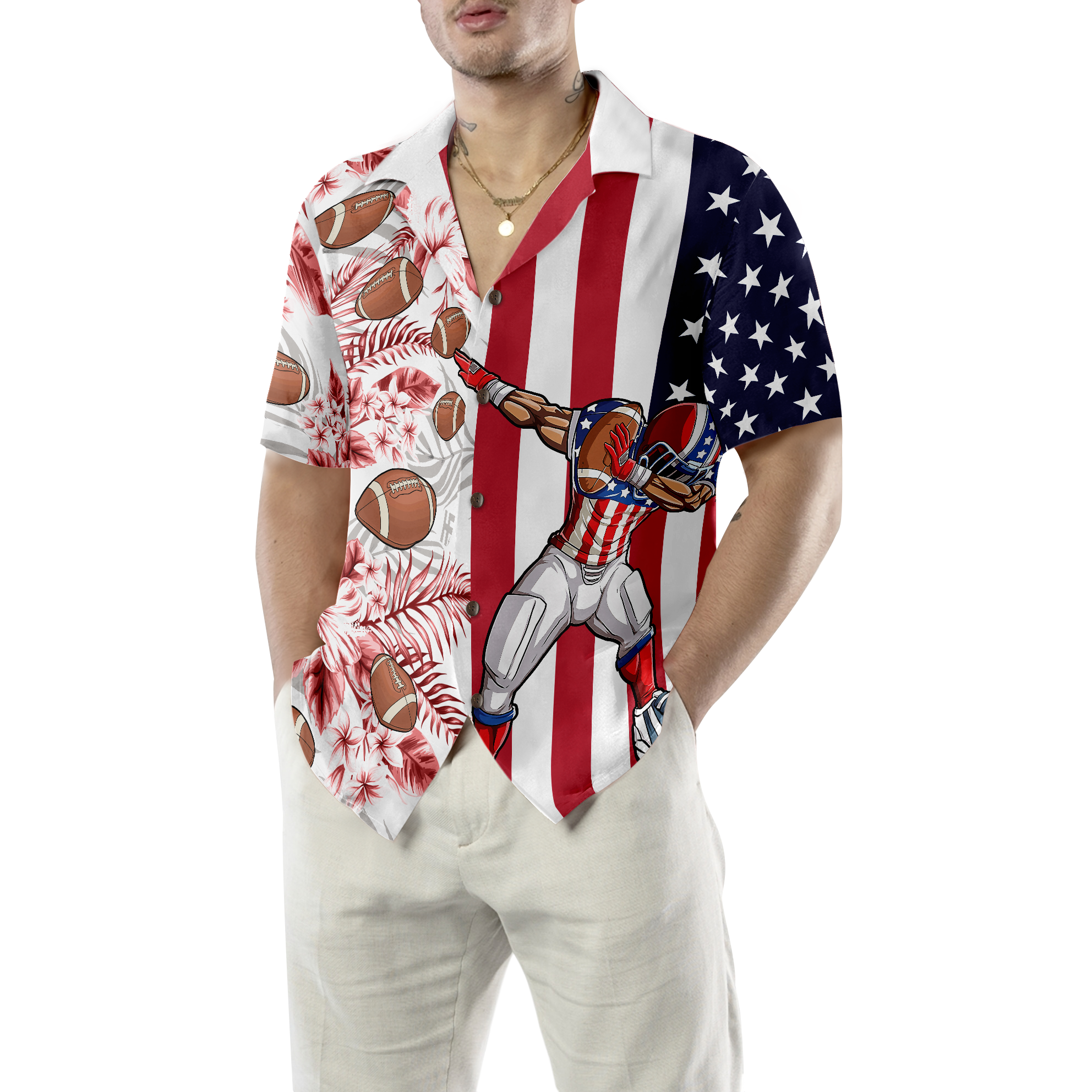 Dabbing Football American Flag Tropical Hawaiian Shirt - Hyperfavor