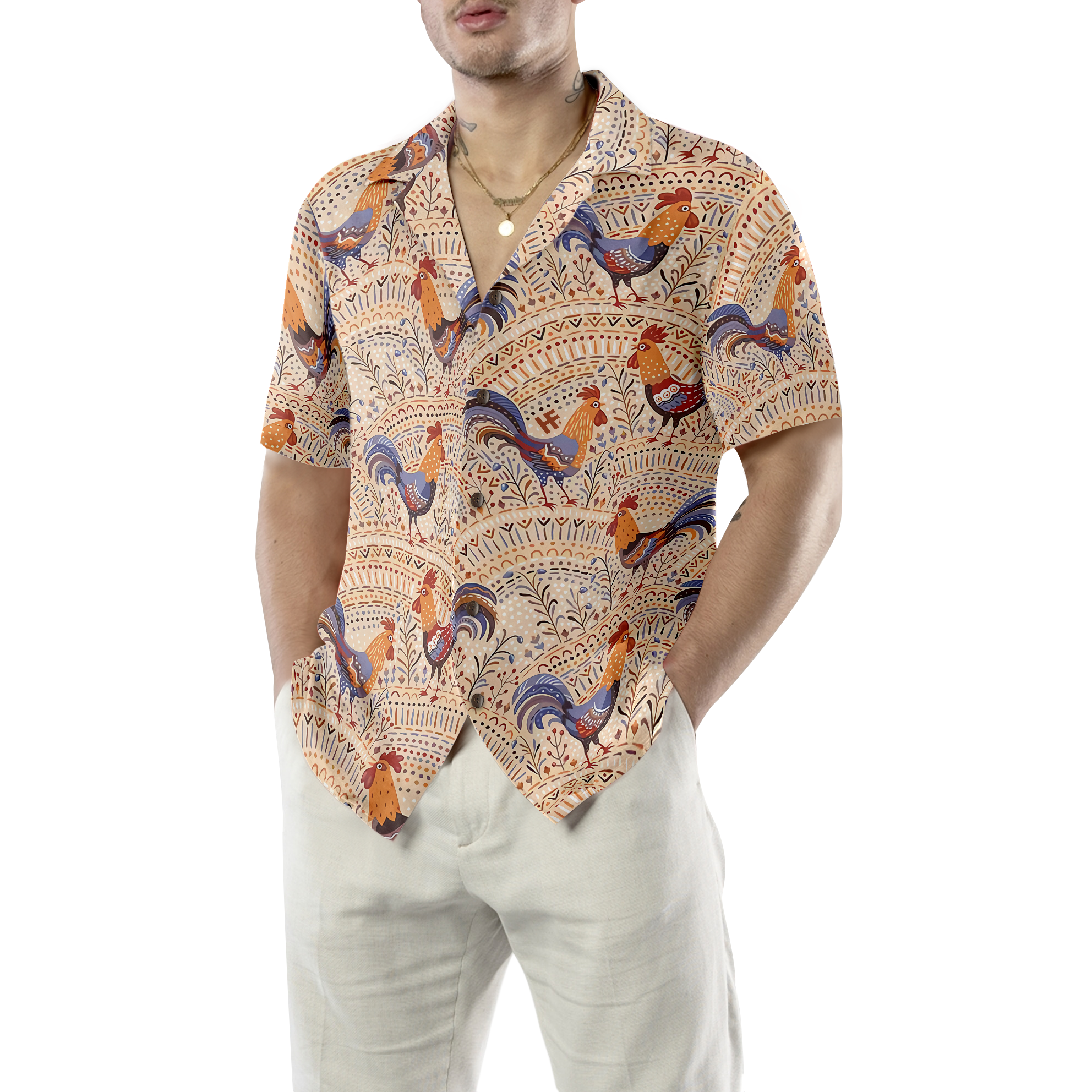 Boho Chicken Pattern Hawaiian Shirt - Hyperfavor