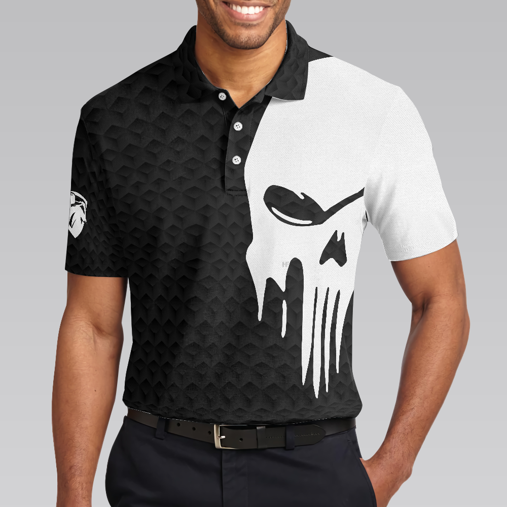 I Hit Golf Ball Polo Shirt, Black And White Golf Shirt Design With Sayings, Scary Skeleton Golf Shirt - Hyperfavor