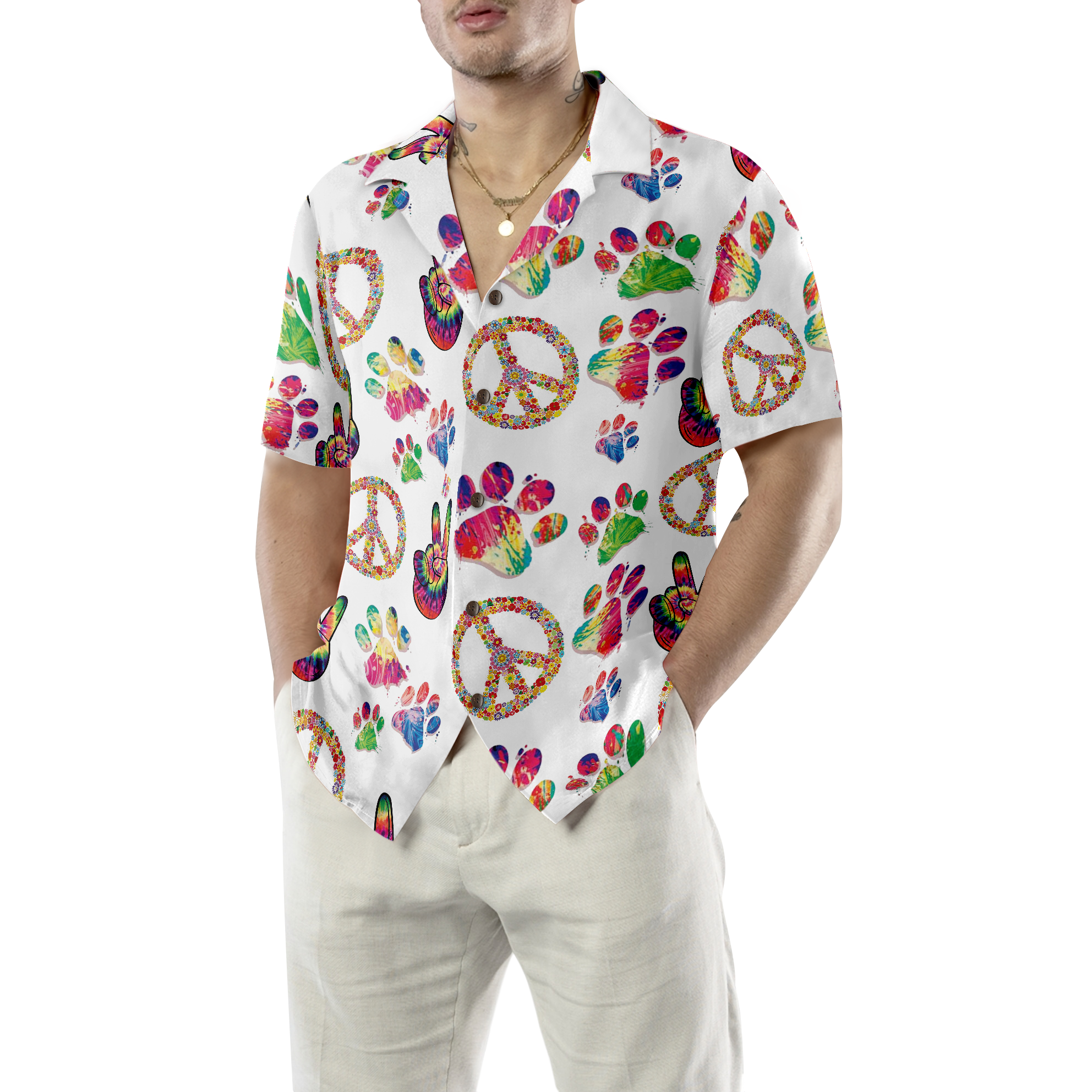 Peace Love Dog Hawaiian Seamless Hawaiian Shirt - Hyperfavor