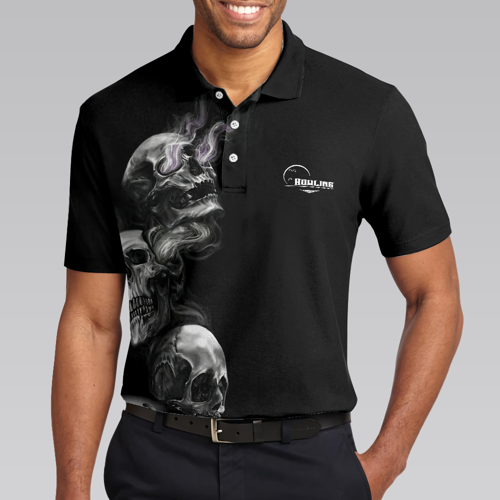 Strike Or Death Bowling Skull Polo Shirt, Black Skull Polo Style Bowling Shirt, Cool Gift For Bowlers - Hyperfavor