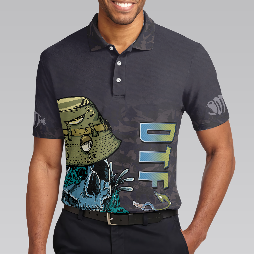 I'm Always DTF Down To Fish Fishing Polo Shirt, Black Skull Polo Shirt, Best Fishing Shirt For Men - Hyperfavor