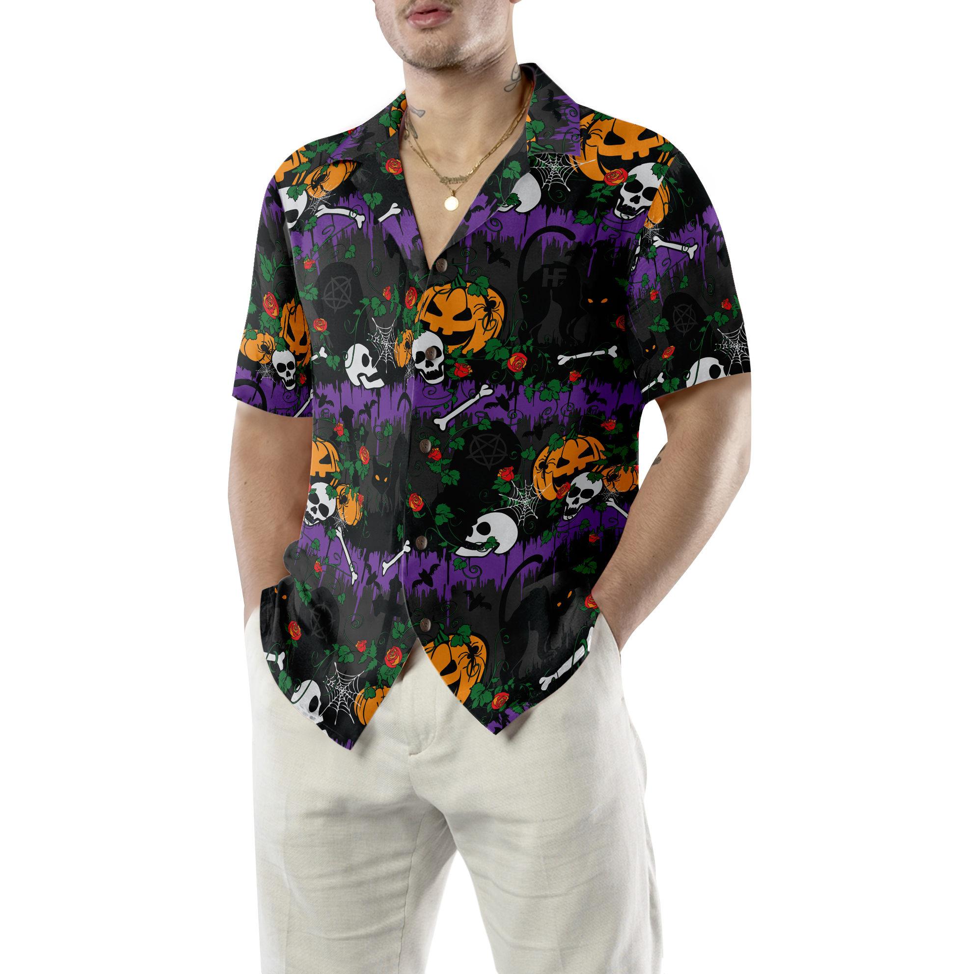 Halloween Pumpkin And Black Cats Hawaiian Shirt - Hyperfavor