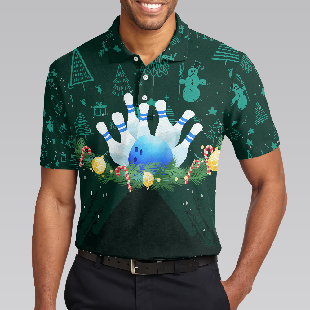 Christmas Wreath with Bowling Mens Polo Shirts - Hyperfavor