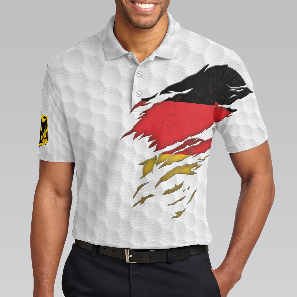 Golf Germany Flag Polo Shirt, White Golf Pattern Polo Shirt, German Golf Shirt For Men - Hyperfavor