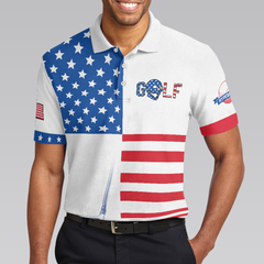 Horizontal Stripes Pattern Short Sleeve Golf Polo Shirt, American Flag Polo Shirt, Patriotic Golf Shirt For Men - Hyperfavor