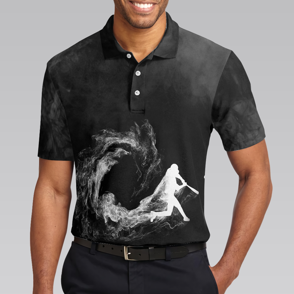 Baseball On Smoke Black Theme Polo Shirt, Smoke Baseball Striker Player Polo Shirt, Best Baseball Shirt For Men - Hyperfavor