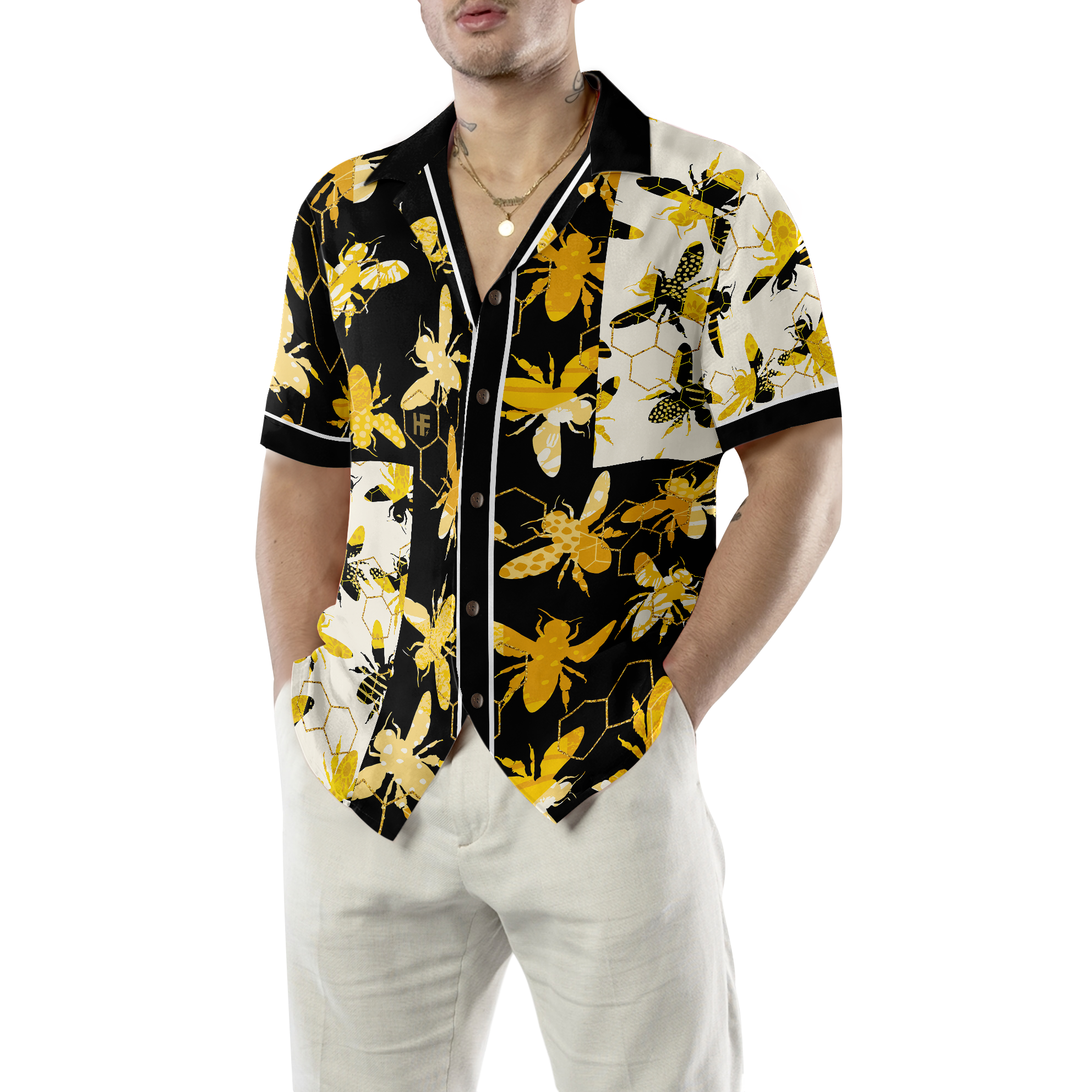 Trendy Geometric Bee Hawaiian Shirt - Hyperfavor