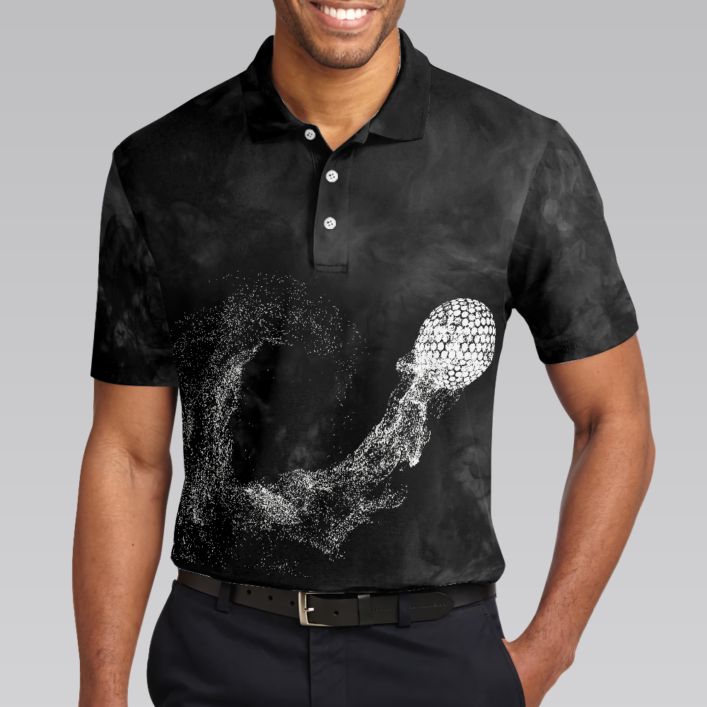 Classic Golf Ball On Smoke Background Polo Shirt, Geometric Circle Dot Graphic Polo Shirt, Best Golf Shirt For Men - Hyperfavor