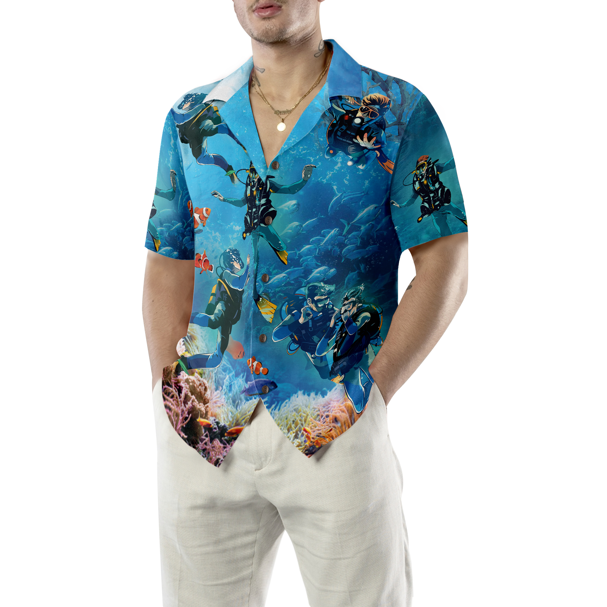 Under The Sea Scuba Diving Hawaiian Shirt - Hyperfavor