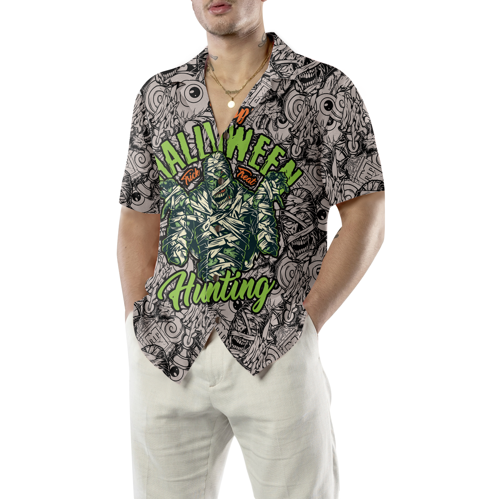 Halloween Vintage Scary Mummy Hawaiian Shirt - Hyperfavor