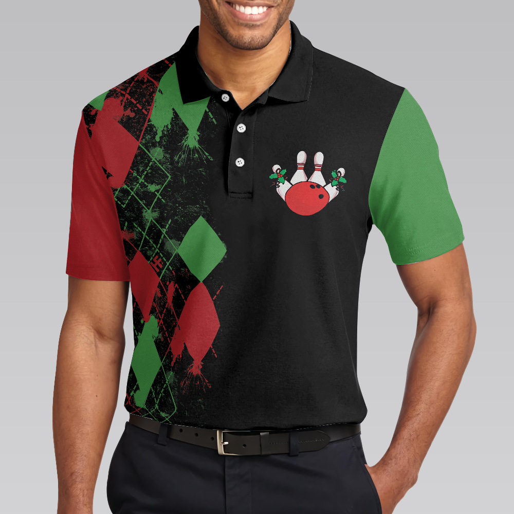 Bowly Night Polo Shirt, Christmas Themed Polo Shirt Design, Best Christmas Gift Idea For Bowling Lovers - Hyperfavor