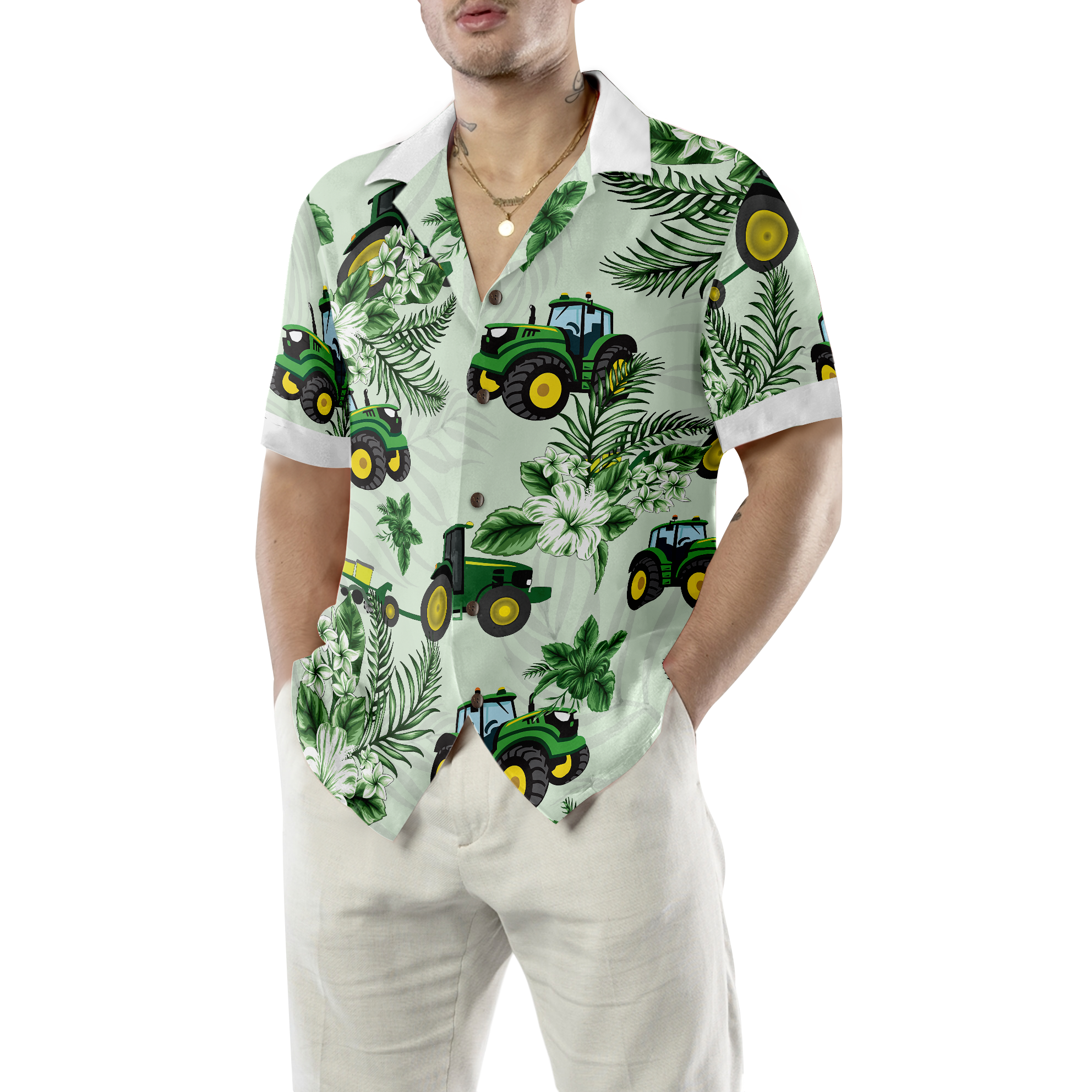 Cool Green Tractor Hawaiian Shirt - Hyperfavor