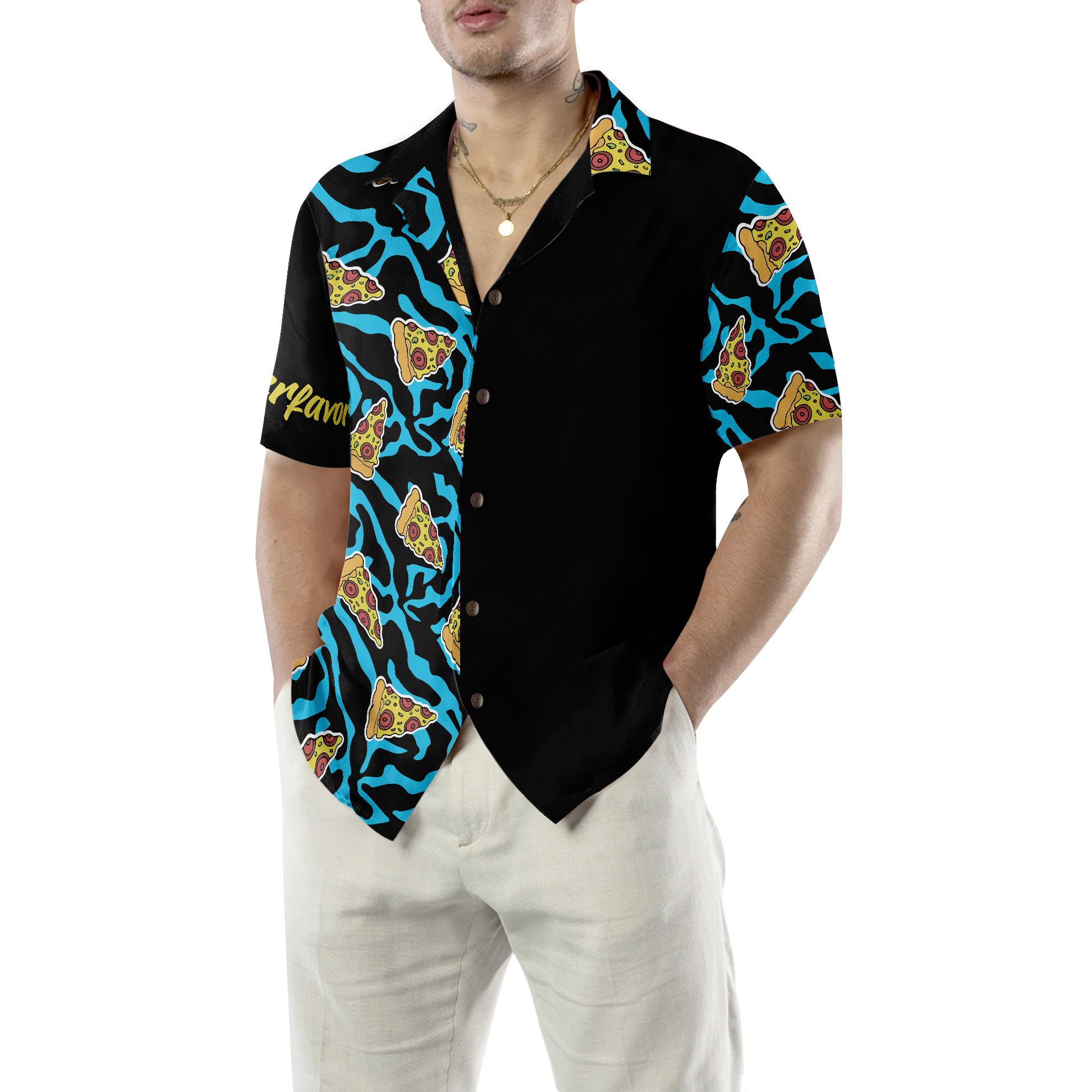 Pizza On Blue Zebra Print Hawaiian Shirt - Hyperfavor