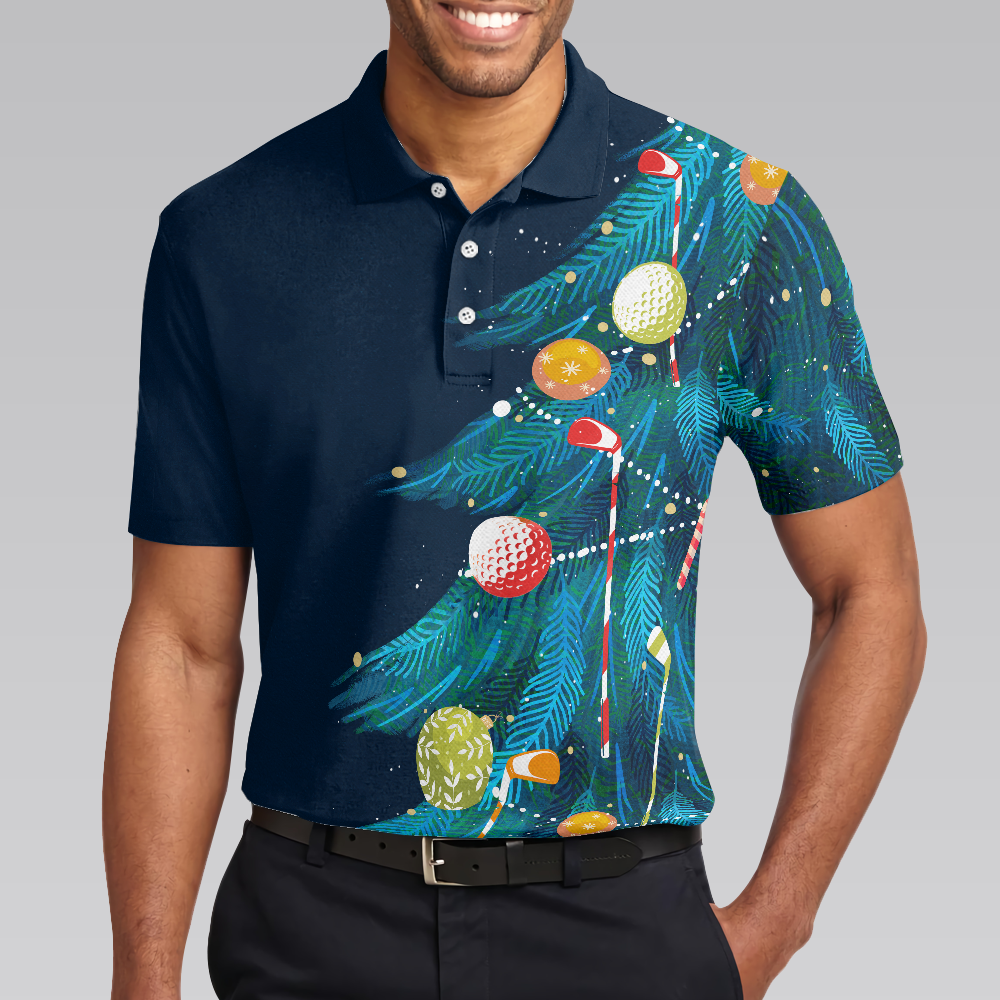 Christmas Golf Polo Shirts- Mens Golf Polo Shirts Short Sleeve- Christmas Tree Pattern Shirt Dry Fit- Christmas Shirt Idea Gift For Men - Hyperfavor