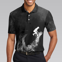 Cycling On Smoke Background Polo Shirt, Black And White Cycling Shirt For Men - Hyperfavor