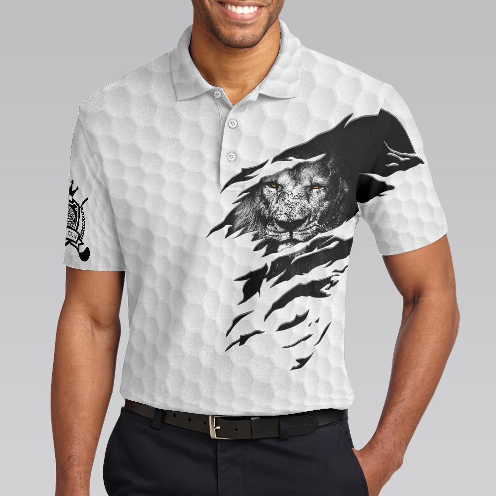 King Of Swings Lion Golfing Polo Shirt, Black And White Lion King Sketching Polo Shirt, Best Golf Shirt For Men - Hyperfavor