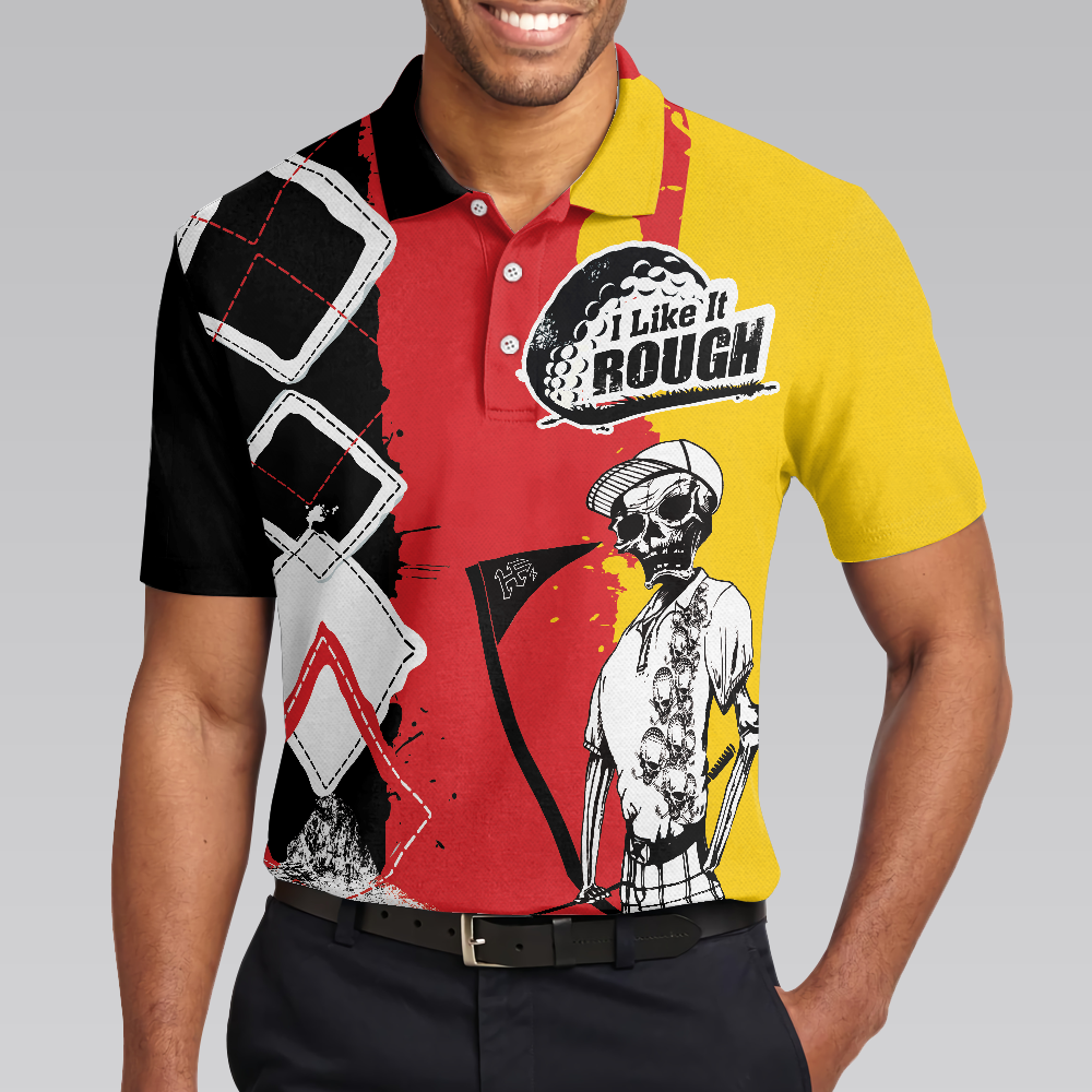 Golf I Like It Rough German Flag Polo Shirt, White Argyle Pattern Skeleton Golfing Polo Shirt, Funny Golf Shirt For Men - Hyperfavor