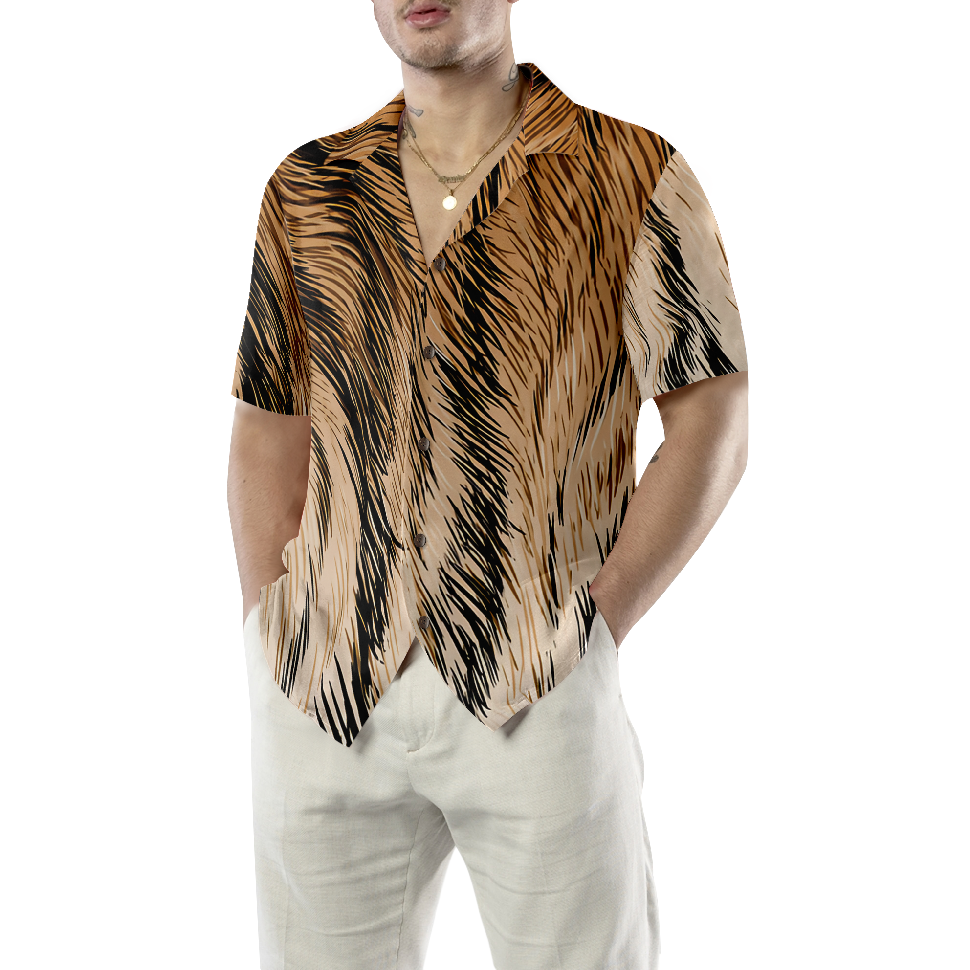 Tiger Fur Strip Pattern Hawaiian Shirt - Hyperfavor