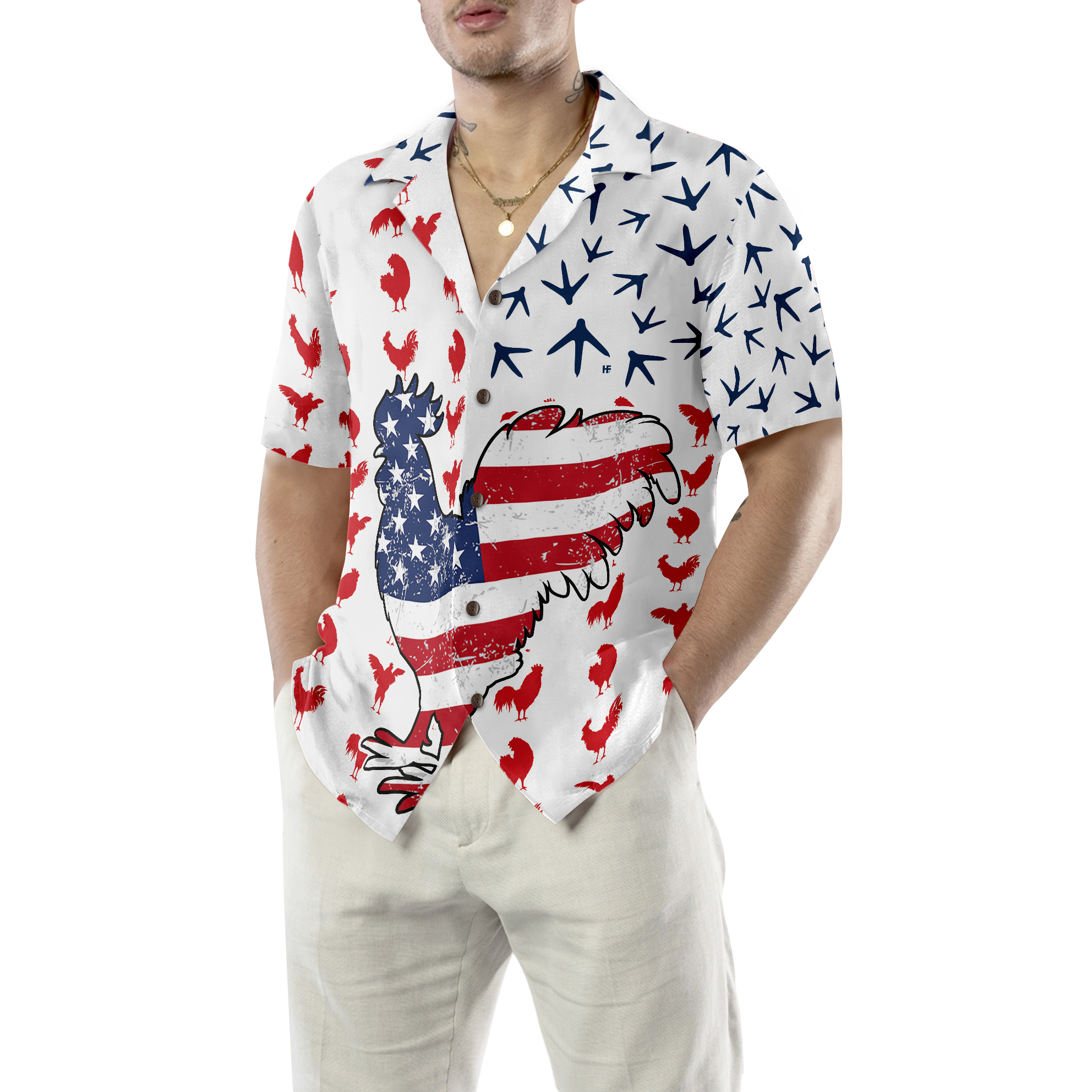 Rooster American Flag V2 Hawaiian Shirt - Hyperfavor