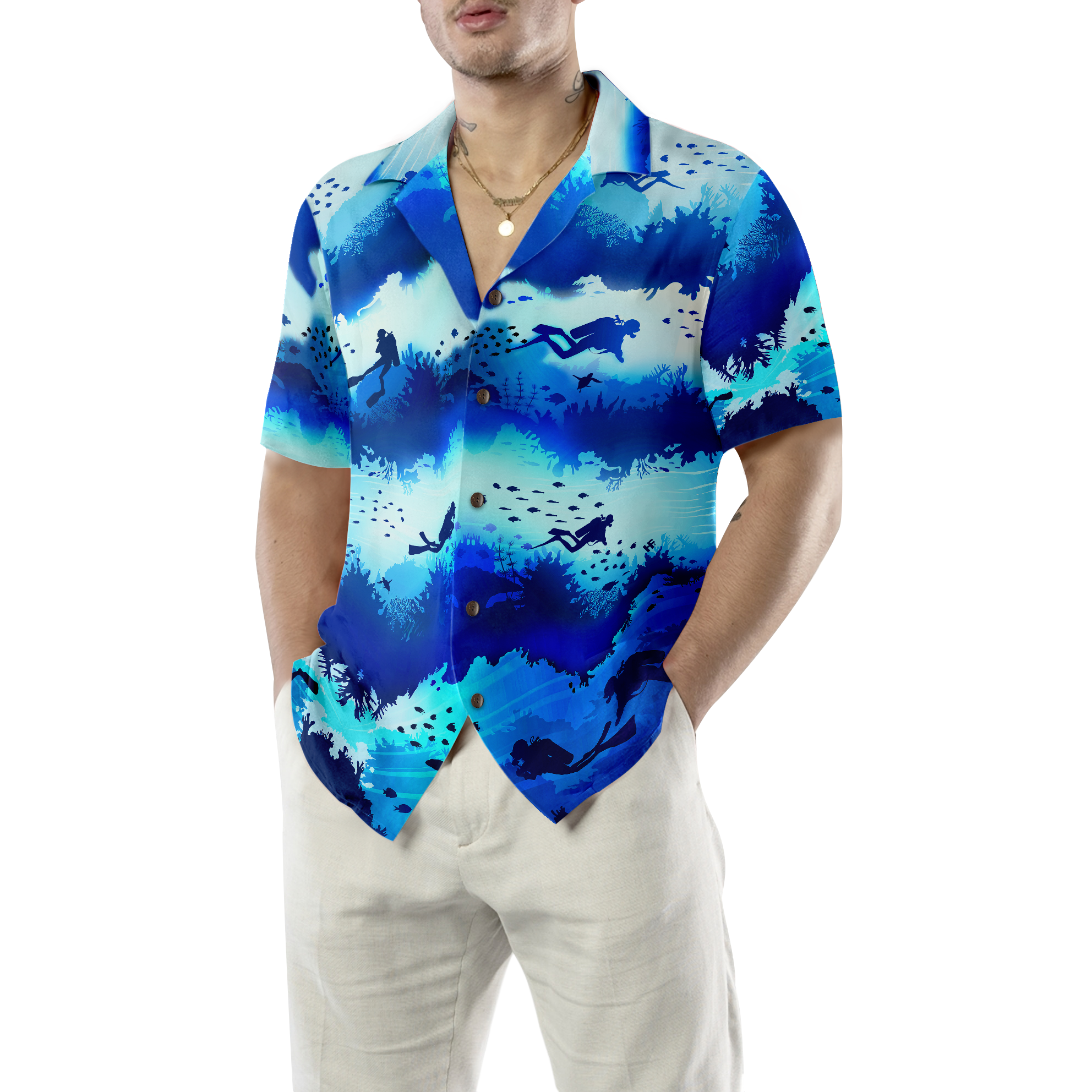 Scuba Diver Under Sea Cave Hawaiian Shirt - Hyperfavor