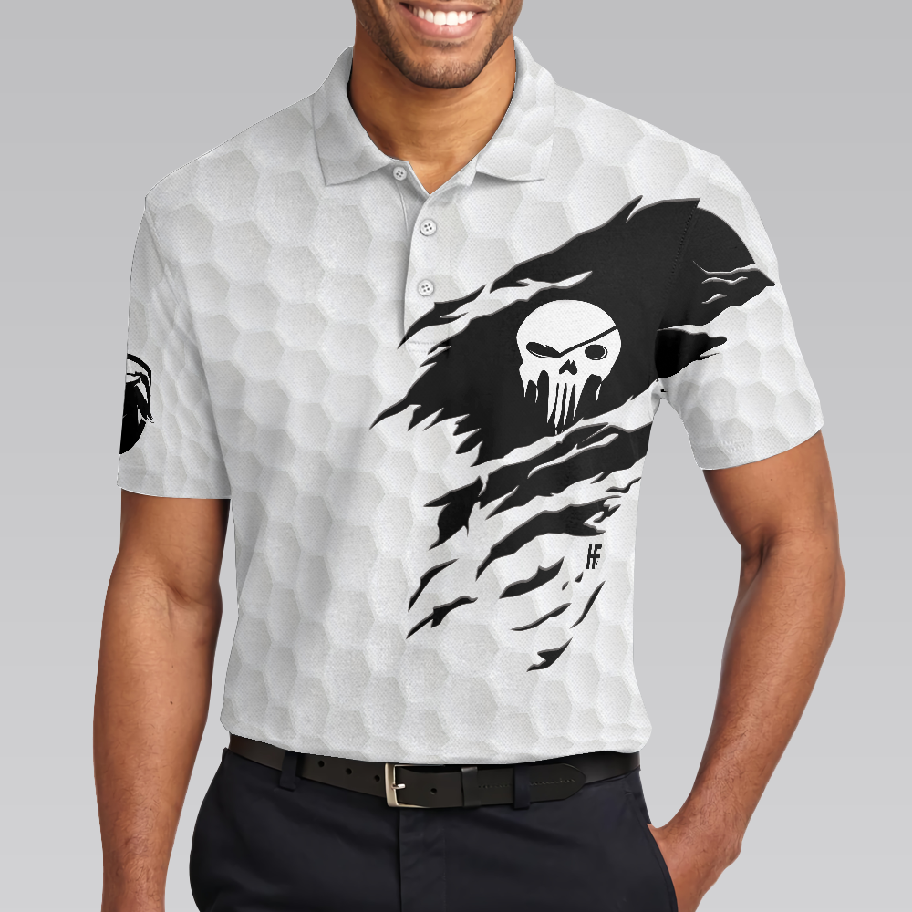 Never Underestimate An Old Man With A Golf Club Polo Shirt, White Skull Polo Shirt, Best Golf Shirt For Men - Hyperfavor