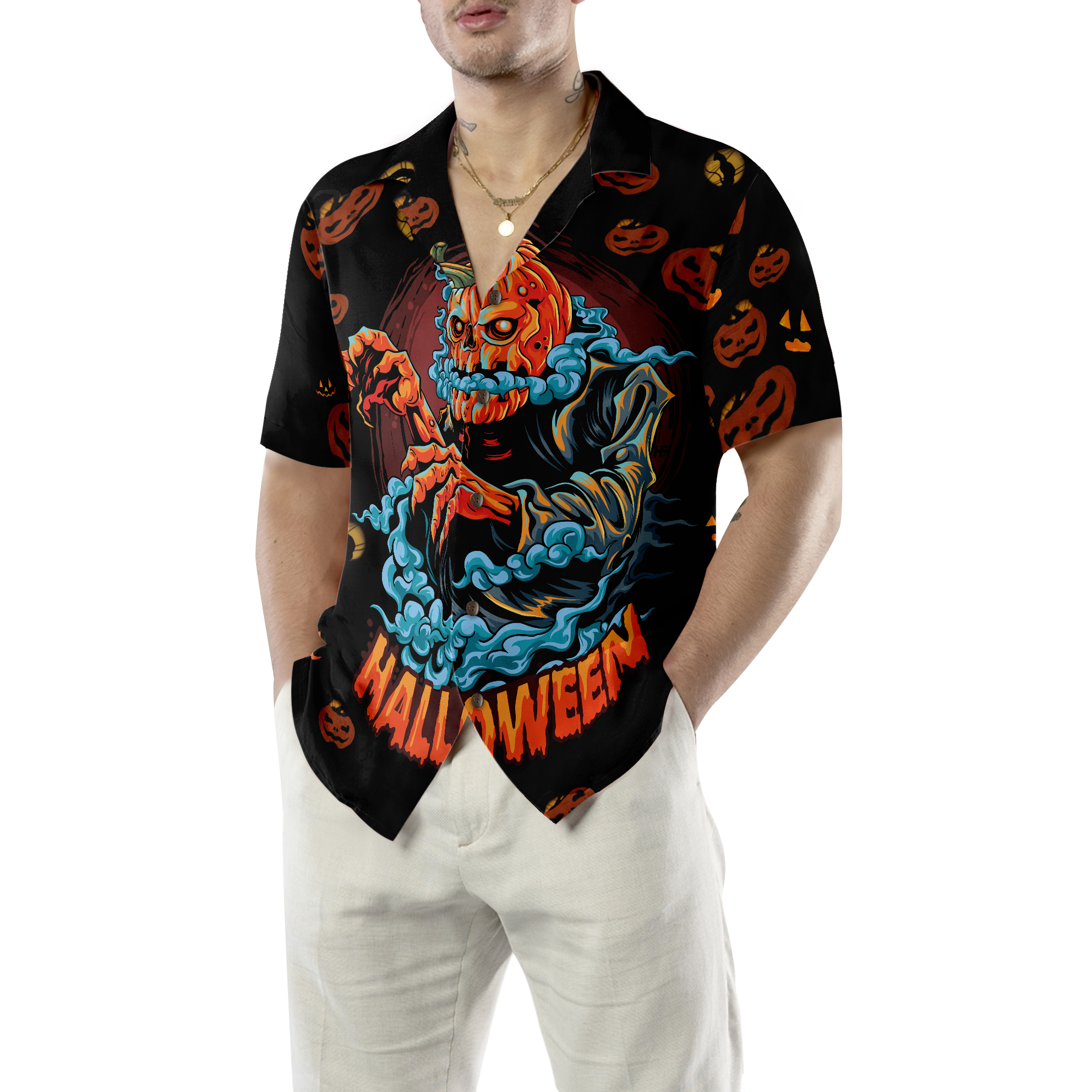 Scary Pumpkin For Halloween Night Hawaiian Shirt - Hyperfavor