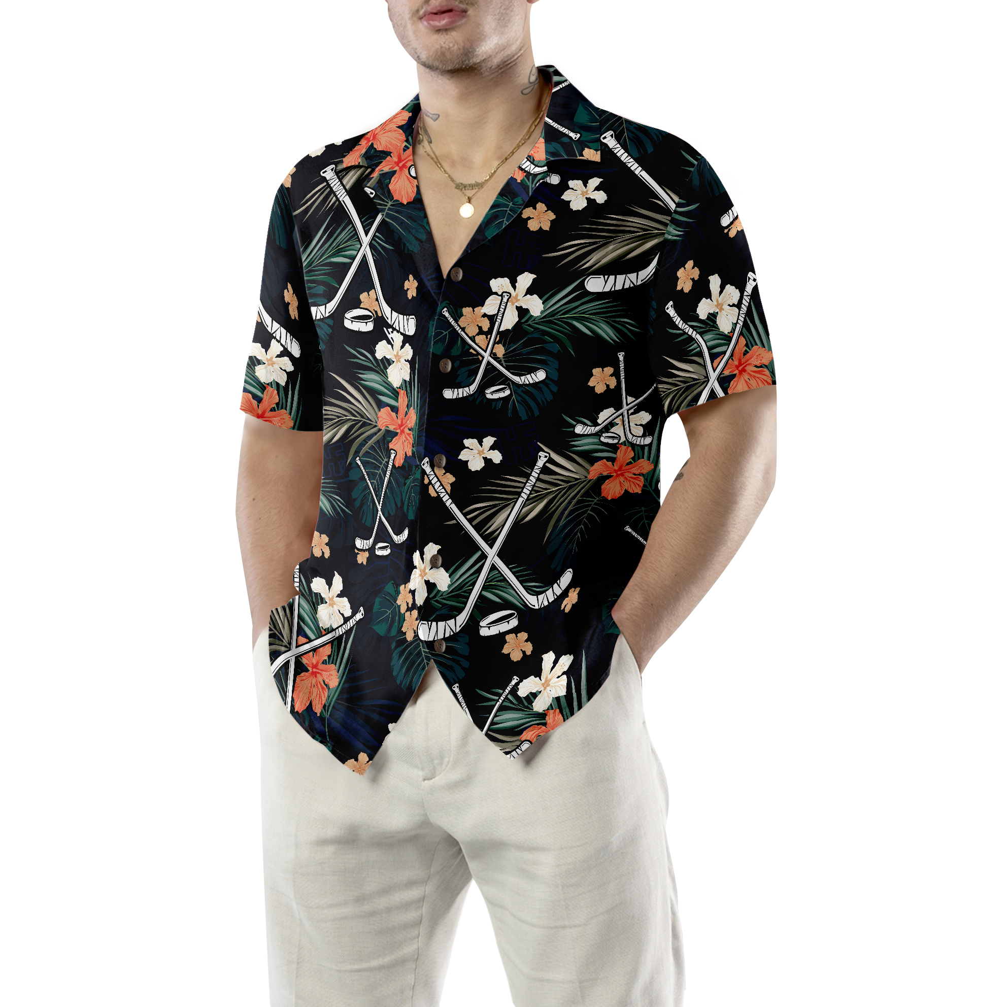 Hockey Tropical Black & Blue Hawaiian Shirt - Hyperfavor