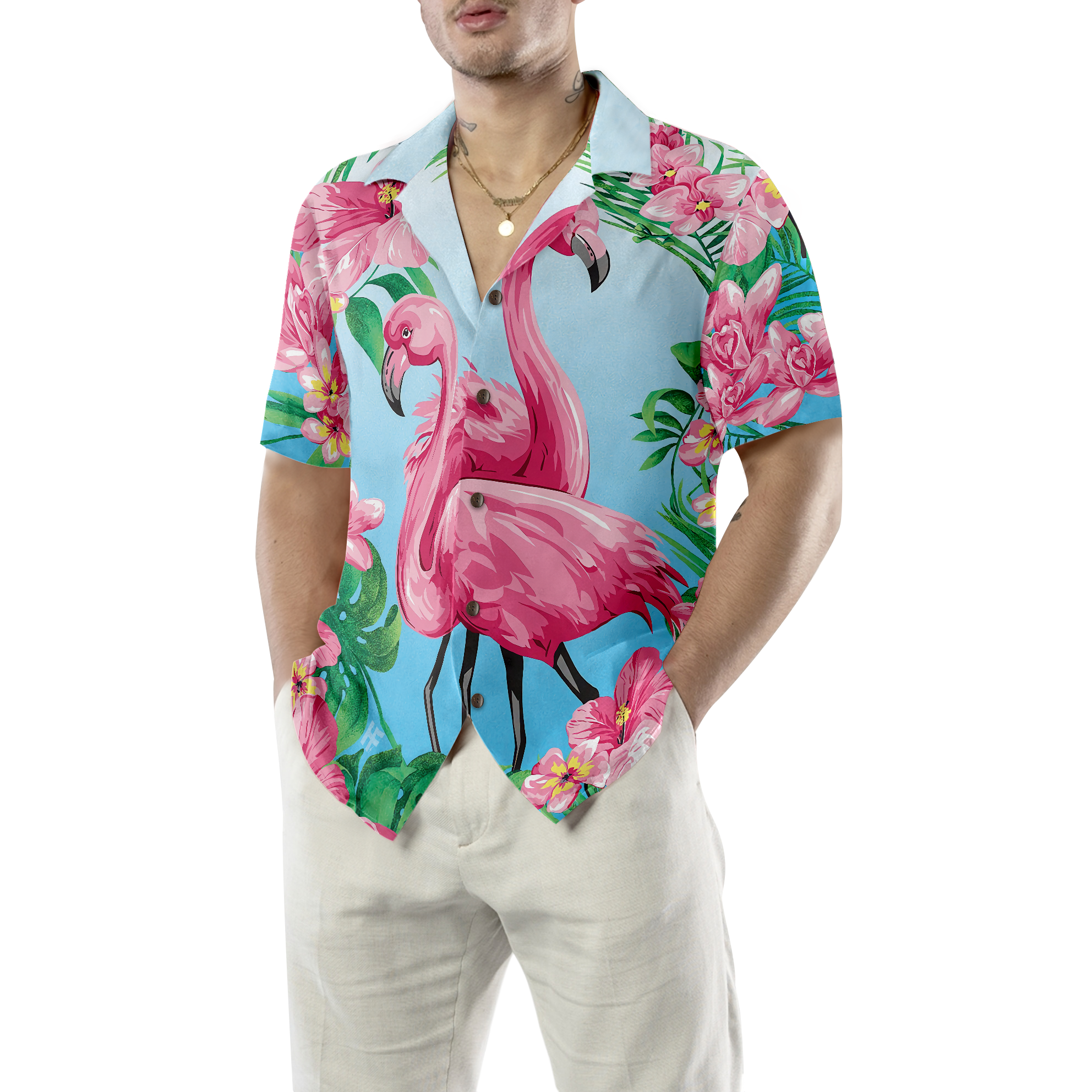 Tropical Floral Flamingo Shirt For Men Hawaiian Shirt - Hyperfavor