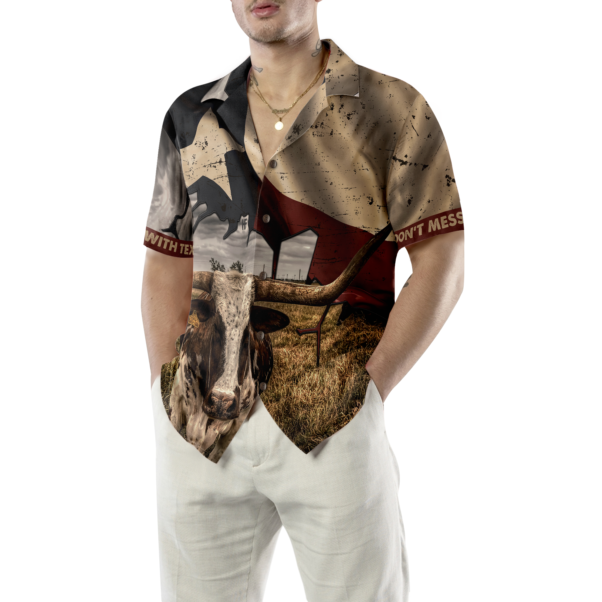 Texas State Map Pattern Flag Texas Hawaiian Shirt, Don't Mess With Texas Longhorns Shirt, Texas Shirt For Men - Hyperfavor