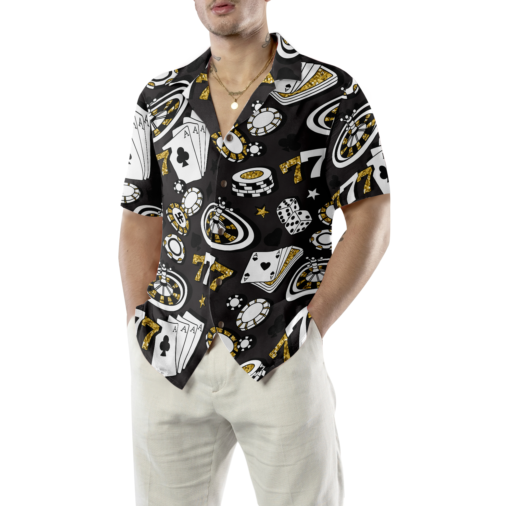 Playing Chip Cards Poker Shirt For Men Hawaiian Shirt - Hyperfavor