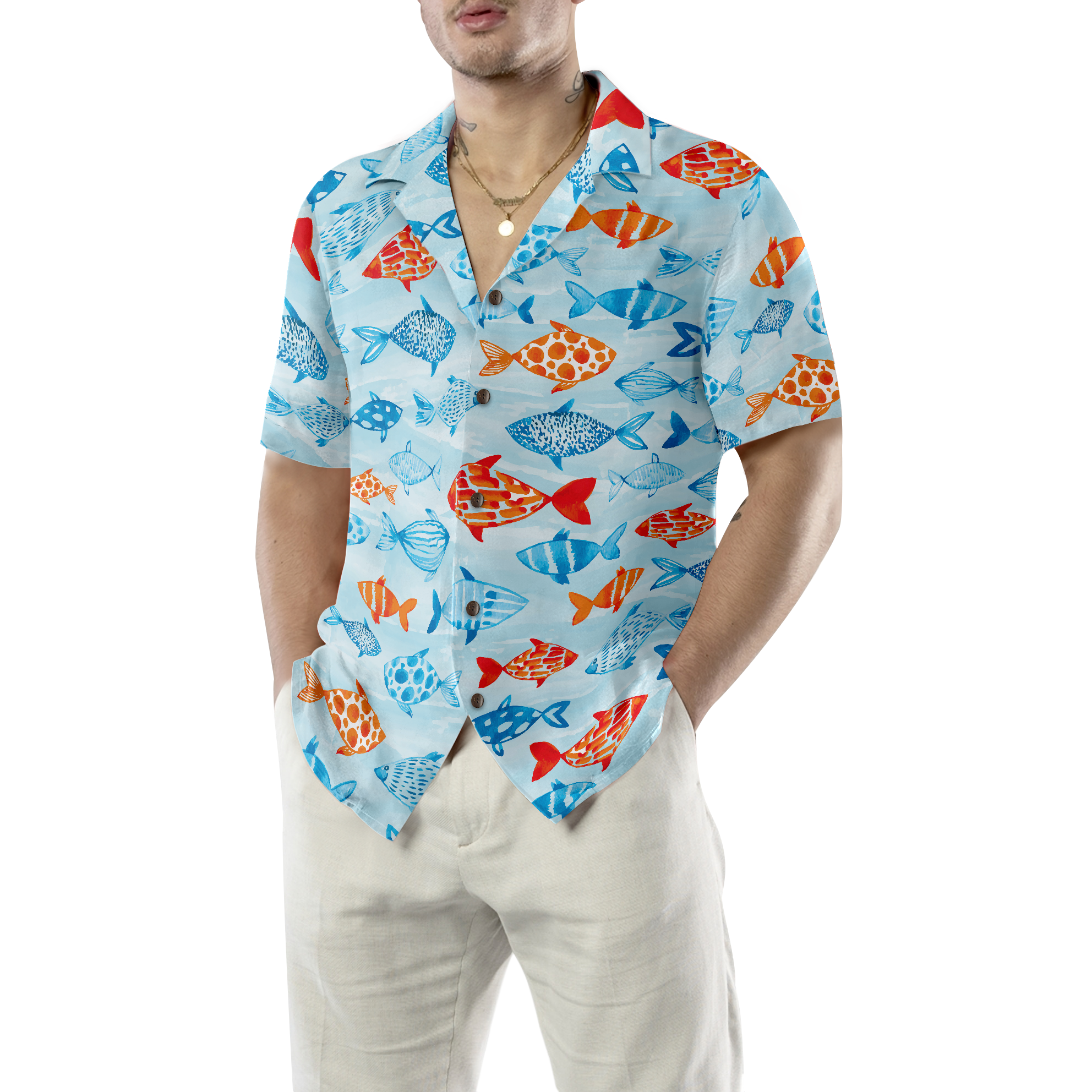 Fish Water Color Pattern v4 Hawaiian Shirt - Hyperfavor