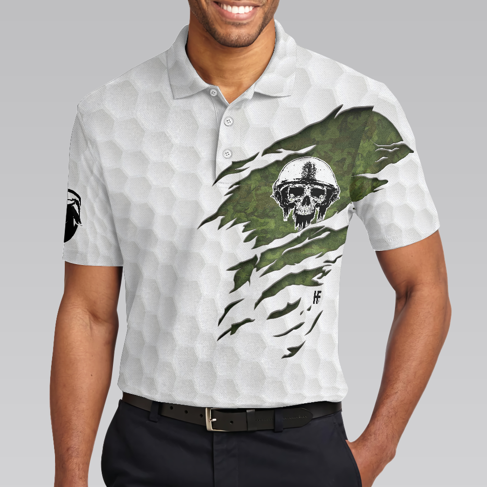 Never Underestimate A Golfer Who Is Also A Veteran Polo Shirt, Skull Golfing Shirt For Retired Veterans - Hyperfavor