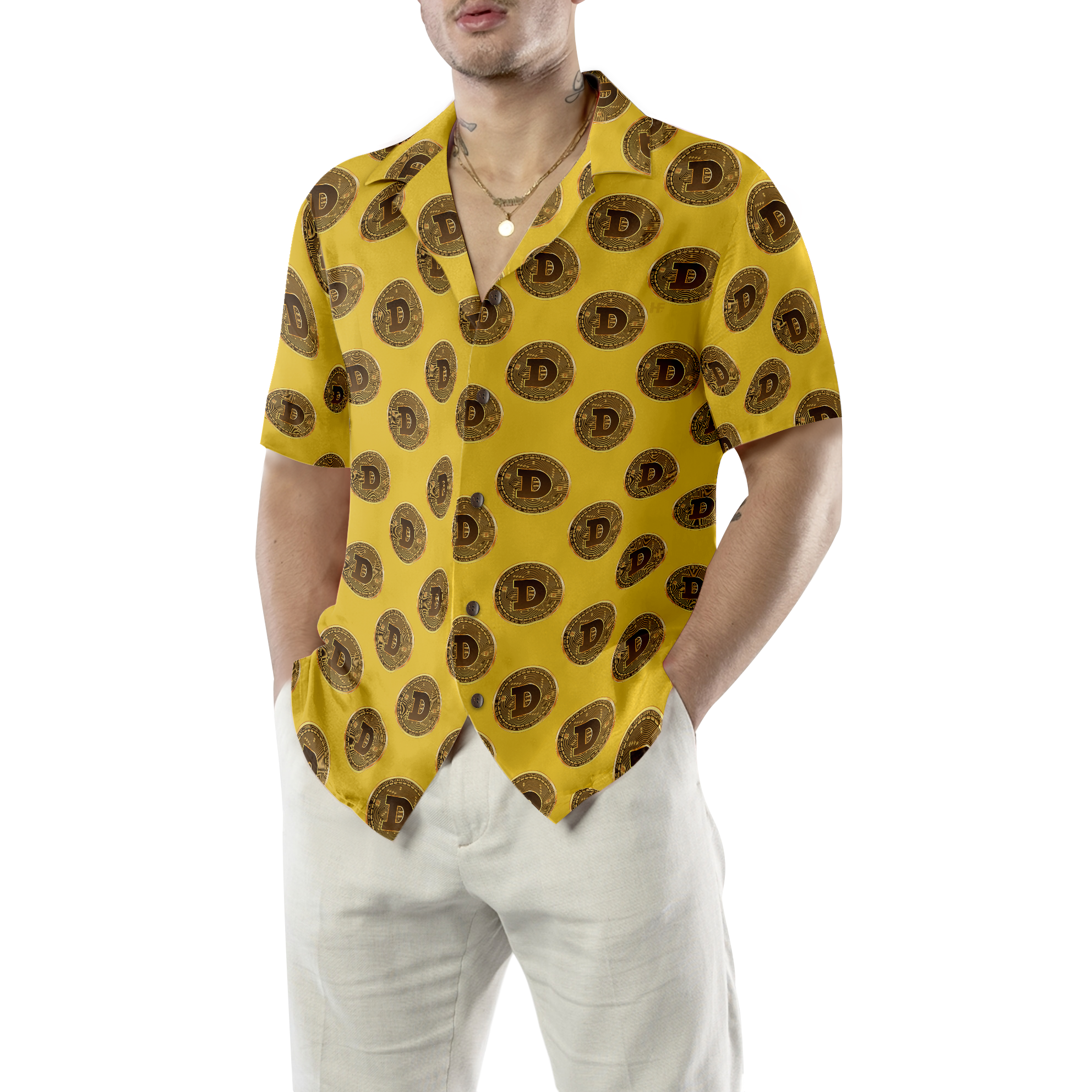 Dogecoin Pattern Hawaiian Shirt - Hyperfavor