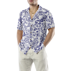 Blue Floral Pizza Pattern Shirt Hawaiian Shirt - Hyperfavor