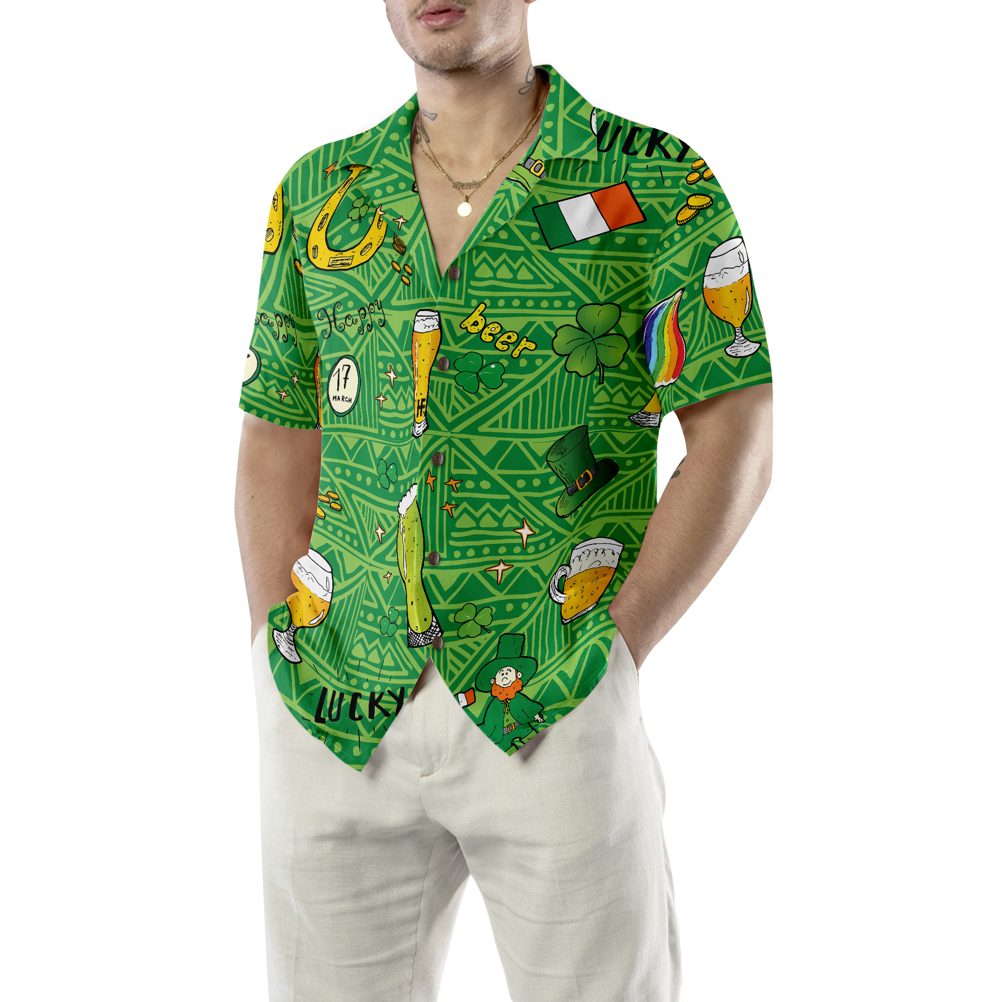 Ireland Pattern Happy Saint Patrick's Day Hawaiian Shirt - Hyperfavor