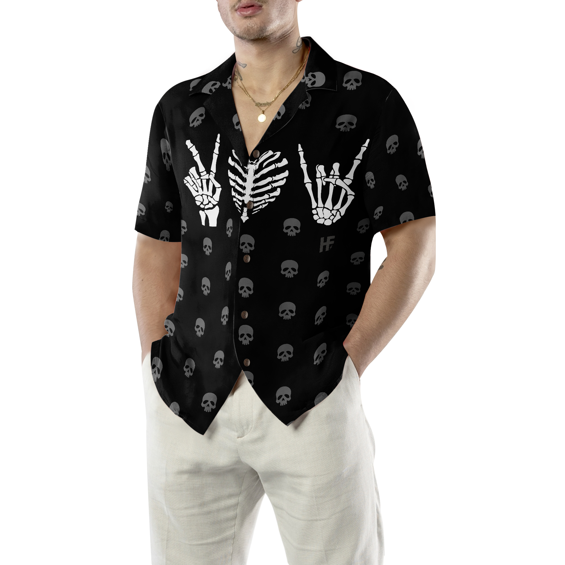 Peace Love Rock Goth Hawaiian Shirt - Hyperfavor