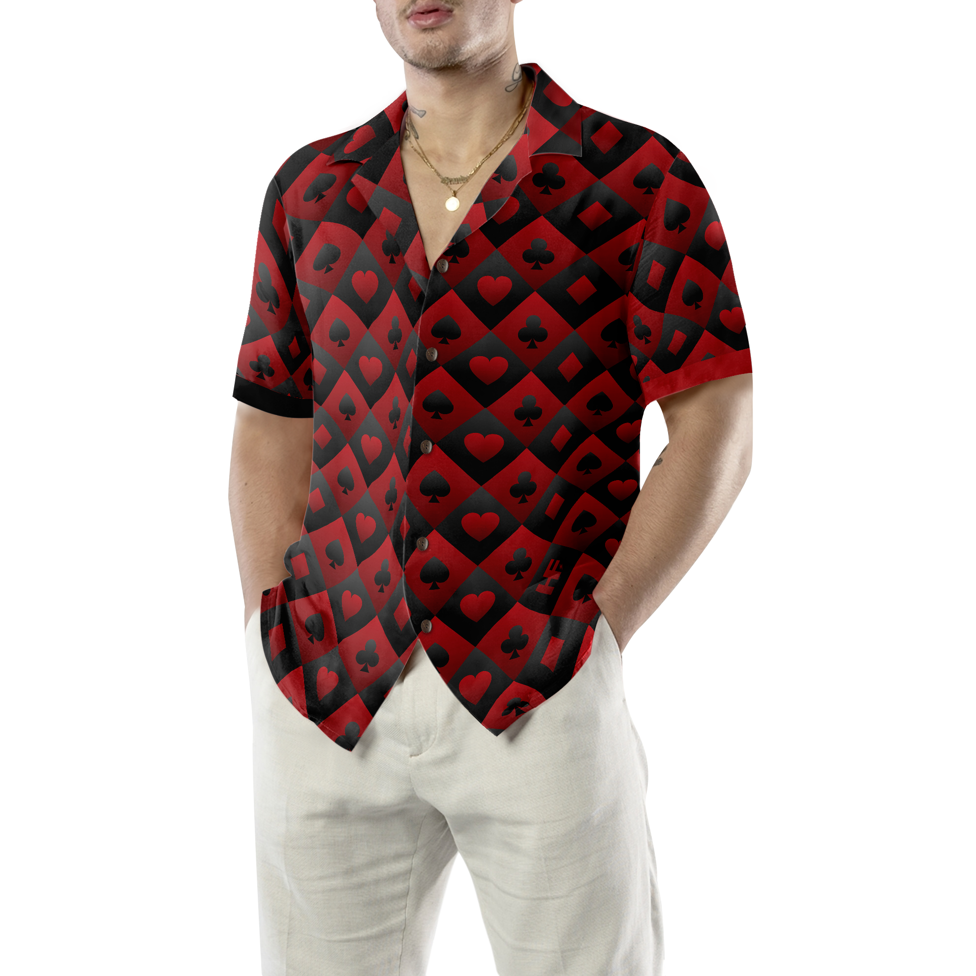 Casino Black And Red Pattern Hawaiian Shirt - Hyperfavor