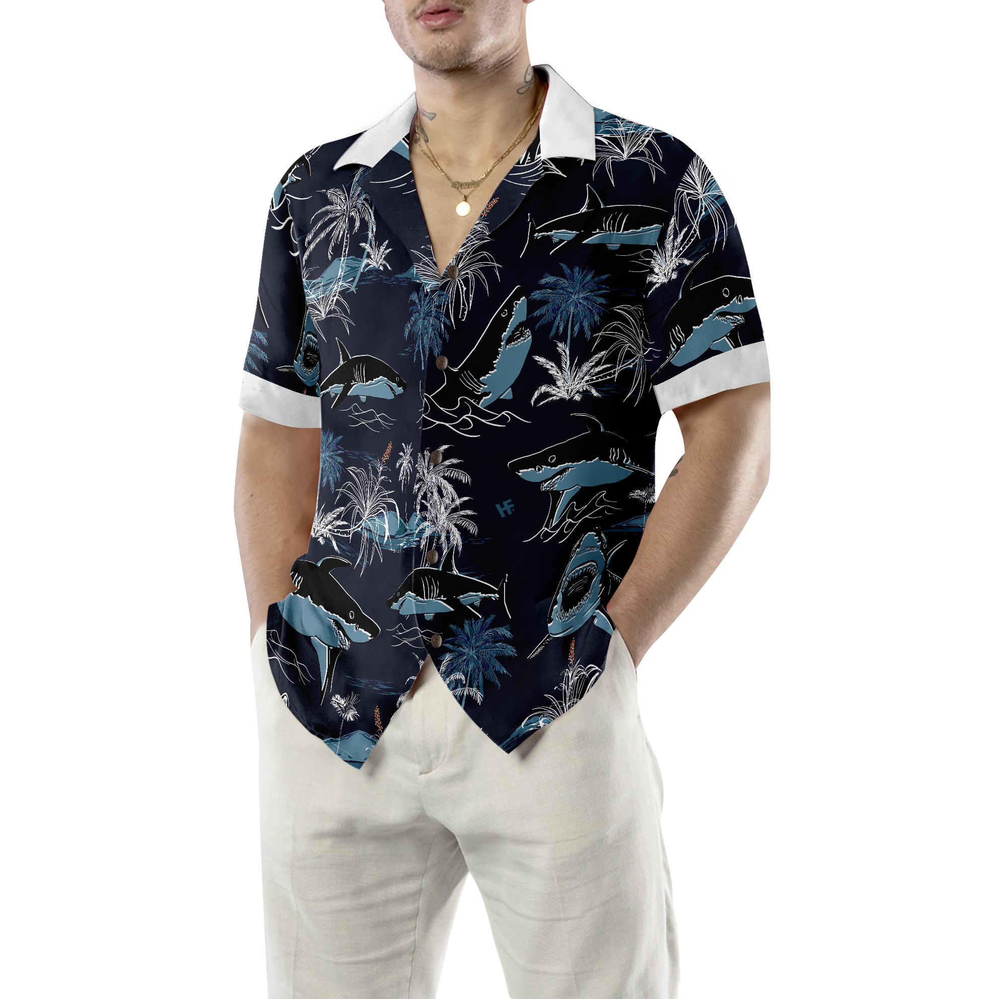 Bite People Hail Satan Shark Hawaiian Shirt - Hyperfavor