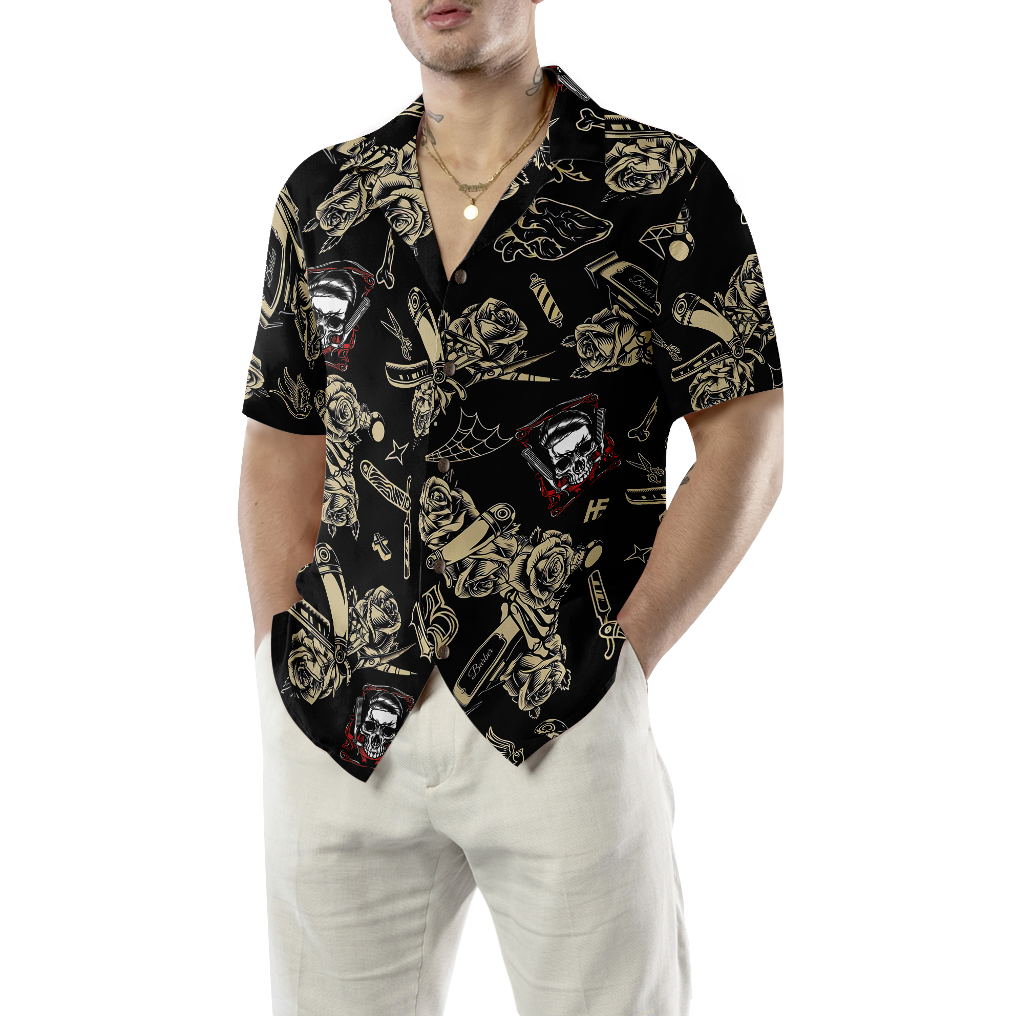 Barber Shop Skull Hawaiian Shirt - Hyperfavor