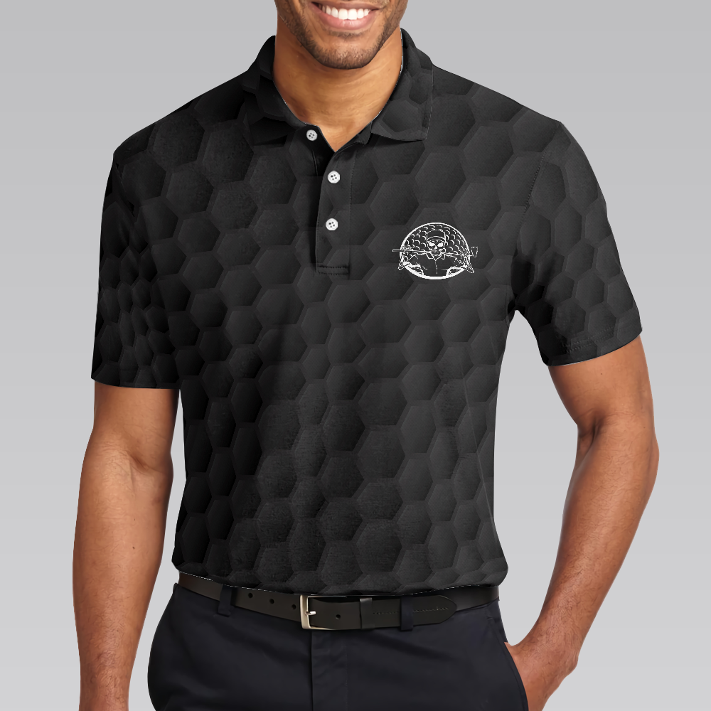 Pray For Birdie Golfing Skeleton Polo Shirt, Black Golf Pattern Skull Polo Shirt, Best Golf Shirt For Men - Hyperfavor